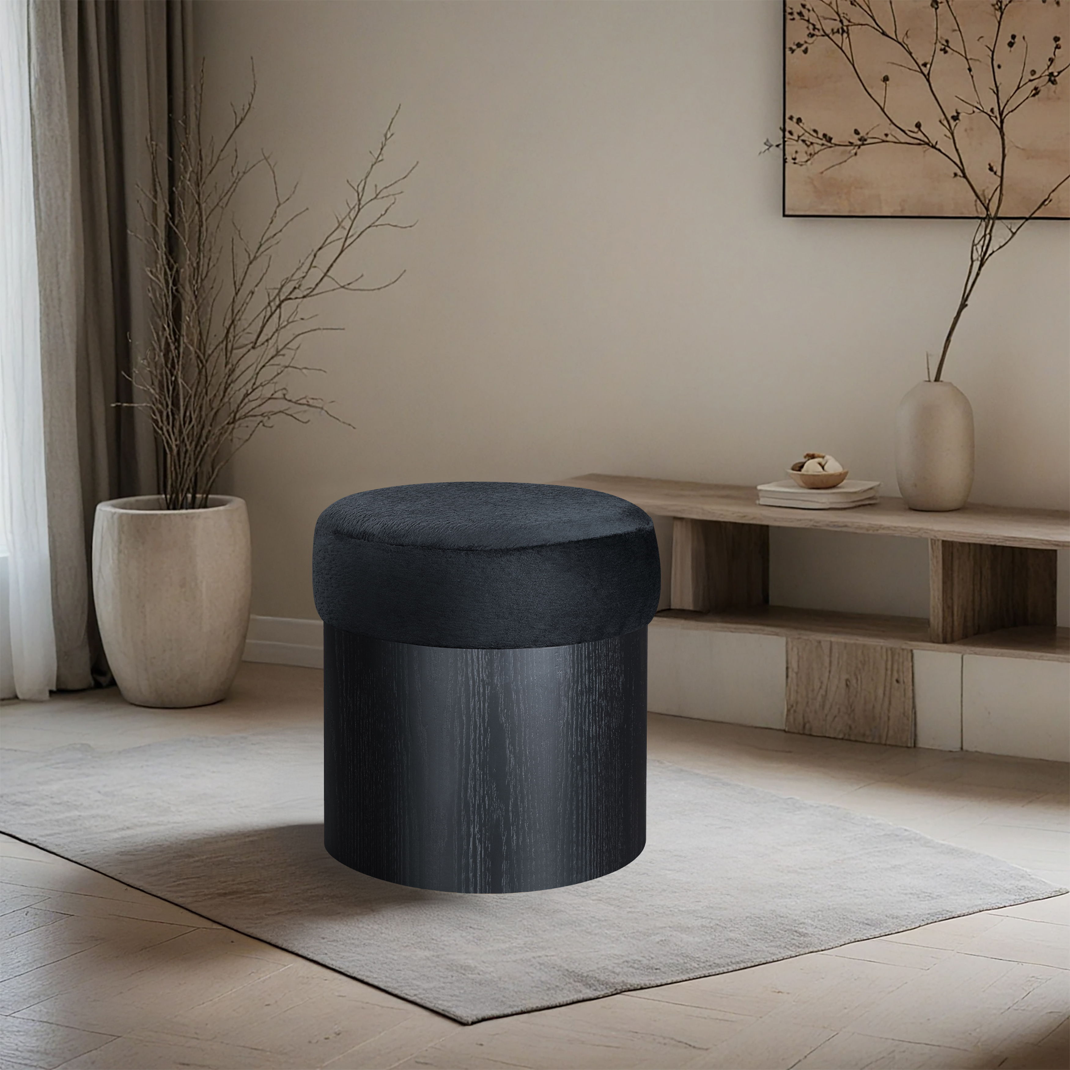 Nimes - Ottoman / Stool With Black Base - Black
