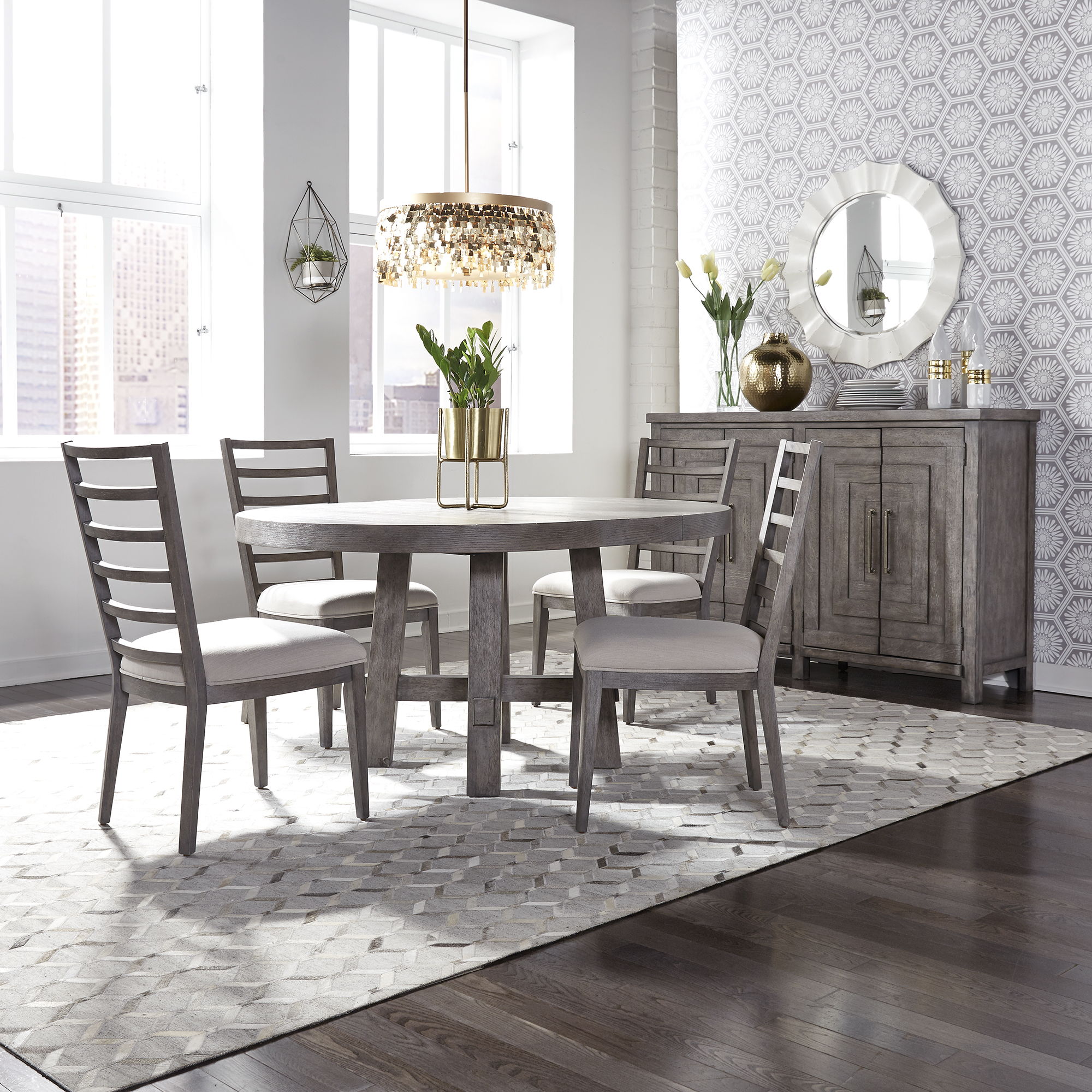Liberty Furniture Modern Farmhouse - 5 Piece Round Table Set - Gray