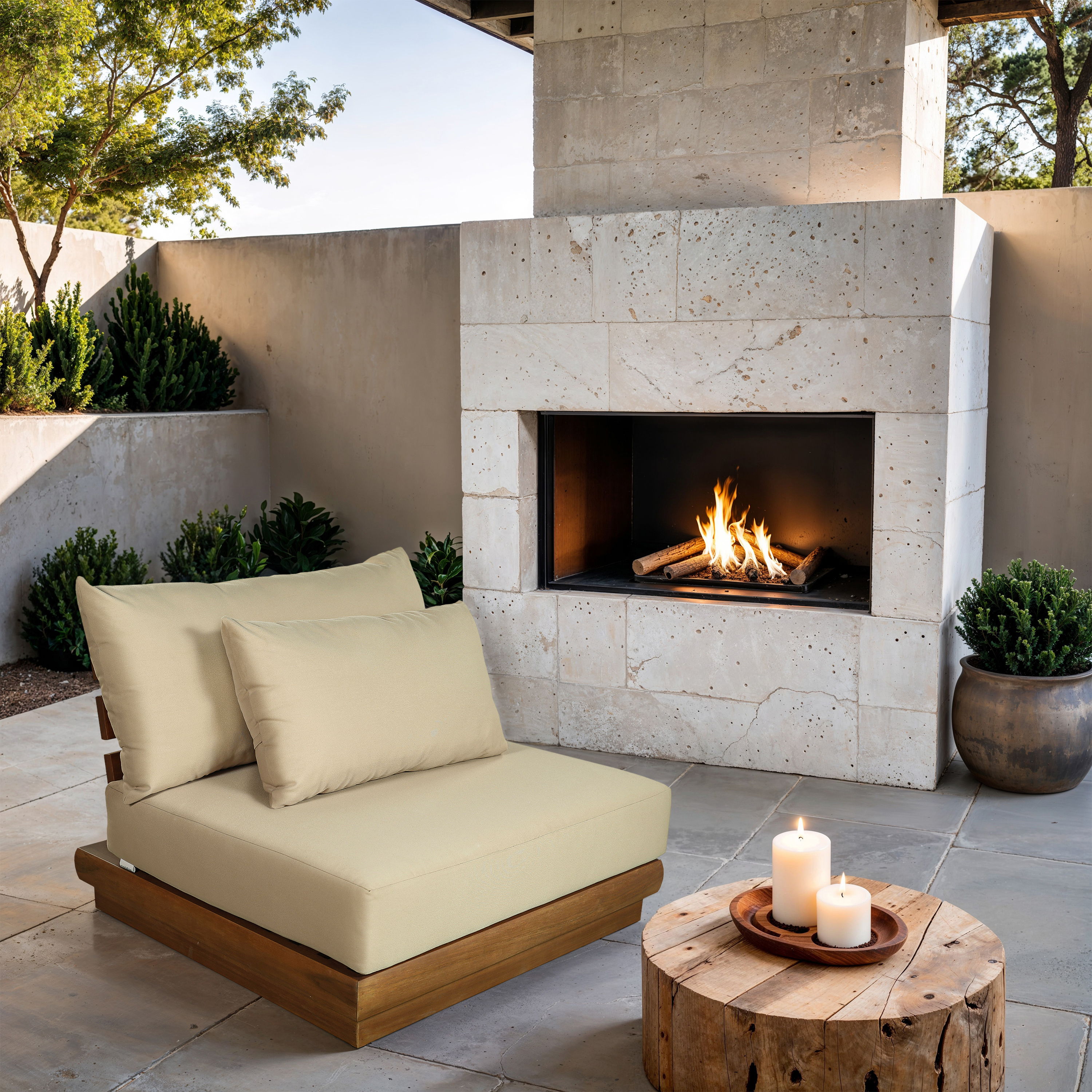 Mirella - Water Resistant Fabric Upholstered Outdoor Patio Modular Armless Chair - Tan