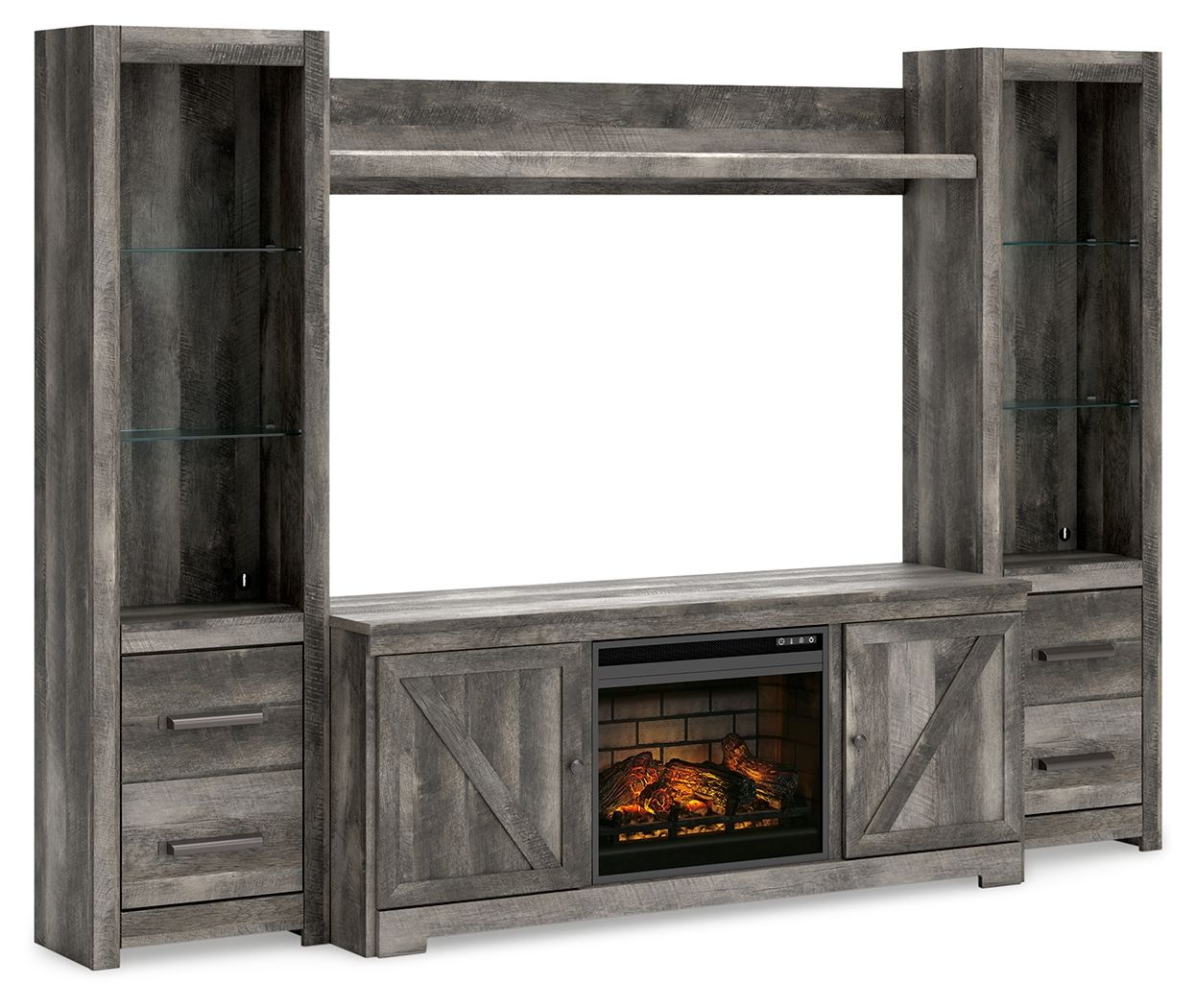 Entertainment Center - TV Stand With Glass/Stone Fireplace Insert