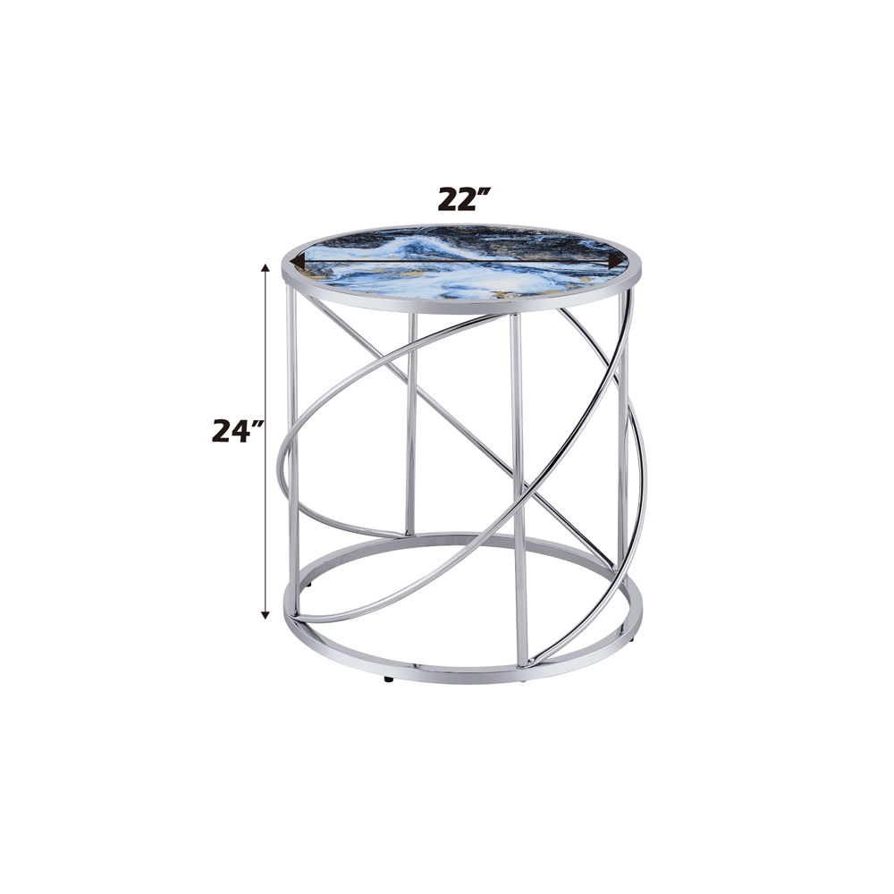 Lyda - End Table - Blue Marble Print & Chrome, blue, view 5