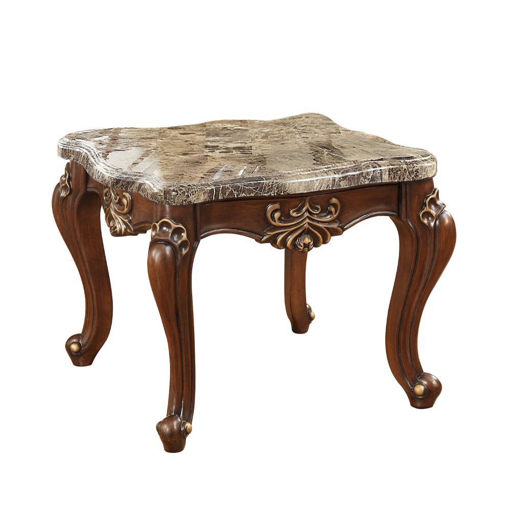 Shalisa - End Table - Marble Top & Walnut, dark brown