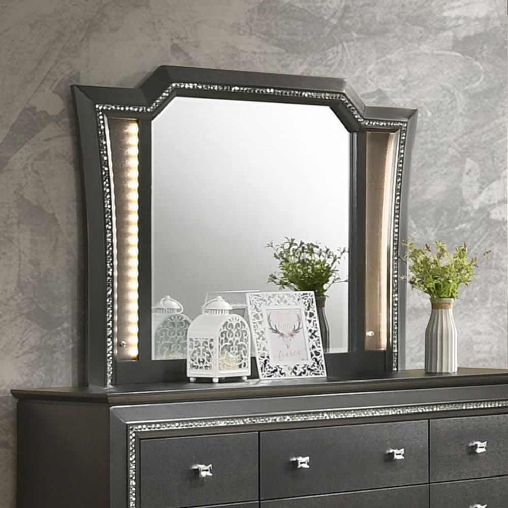 Kaitlyn - Mirror With LED - Metallic Gray, dark gray