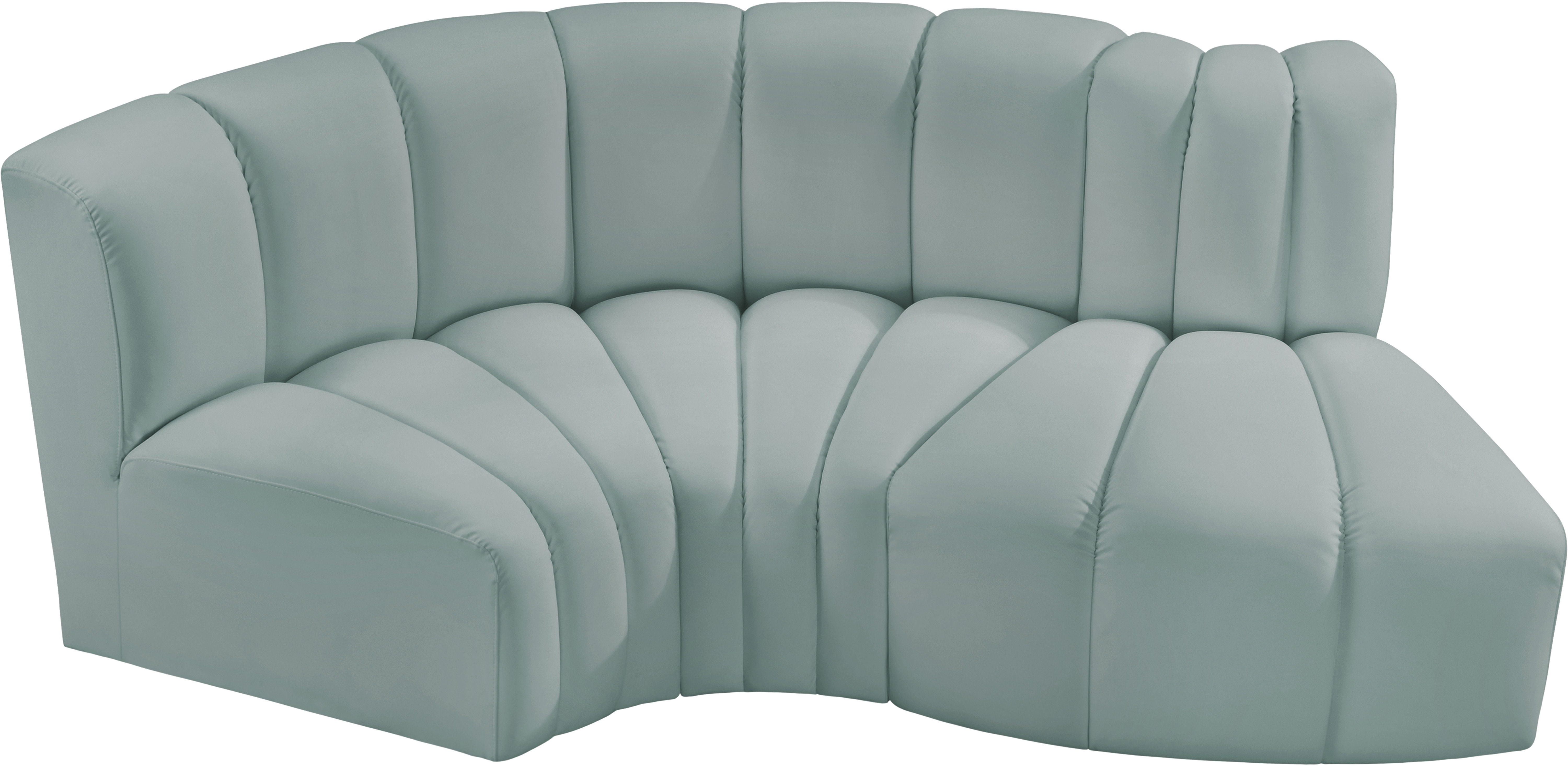 Arc - Faux Leather 3 Piece Modular L-Shaped Sofa - Mint Green