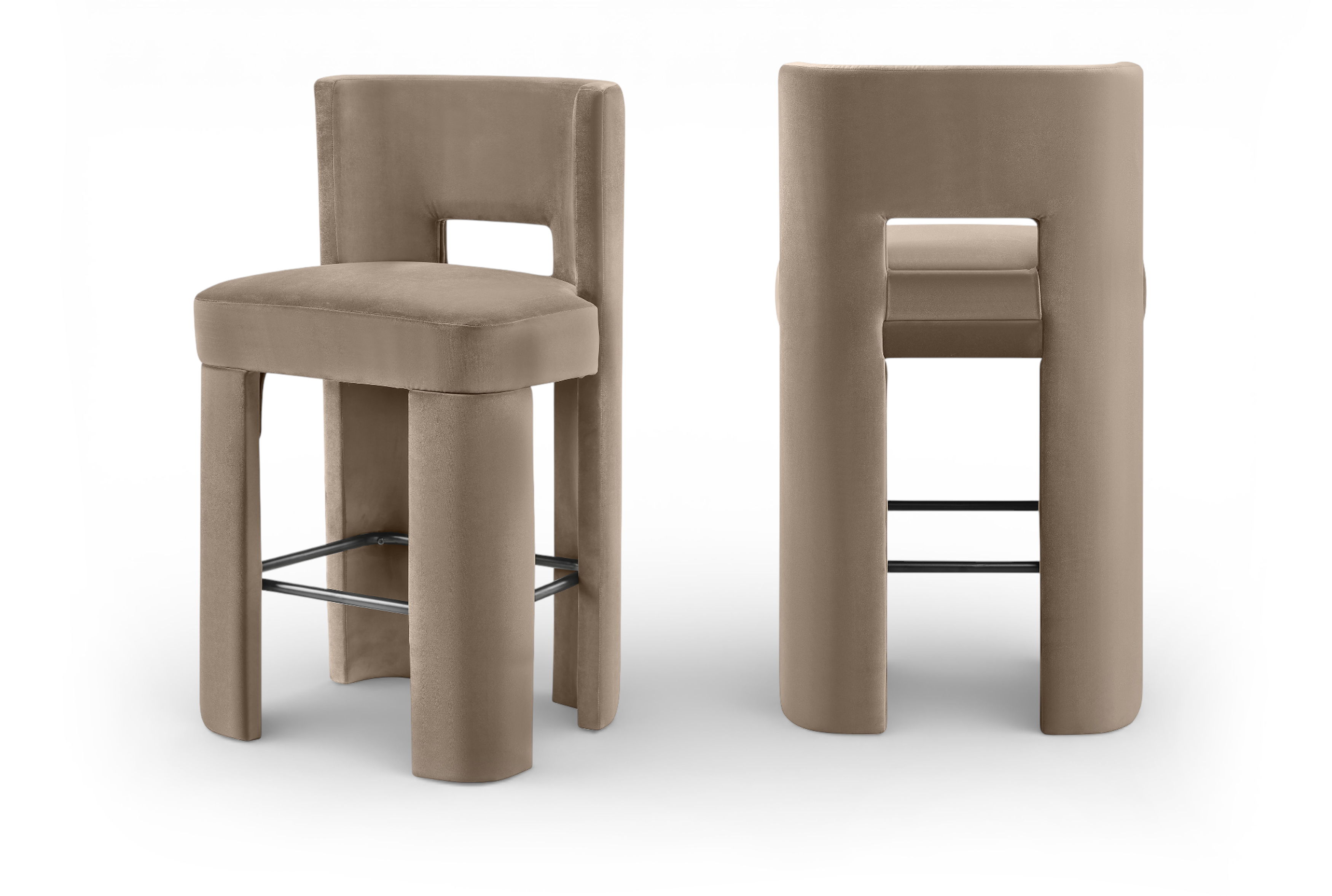 Zuno - Velvet Performance Fabric Upholstered Bar Stool (Set of 2) - Taupe