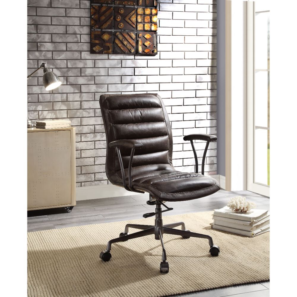 Zooey - Office Chair - Distress Chocolate Top Grain Leather, dark brown, view 4