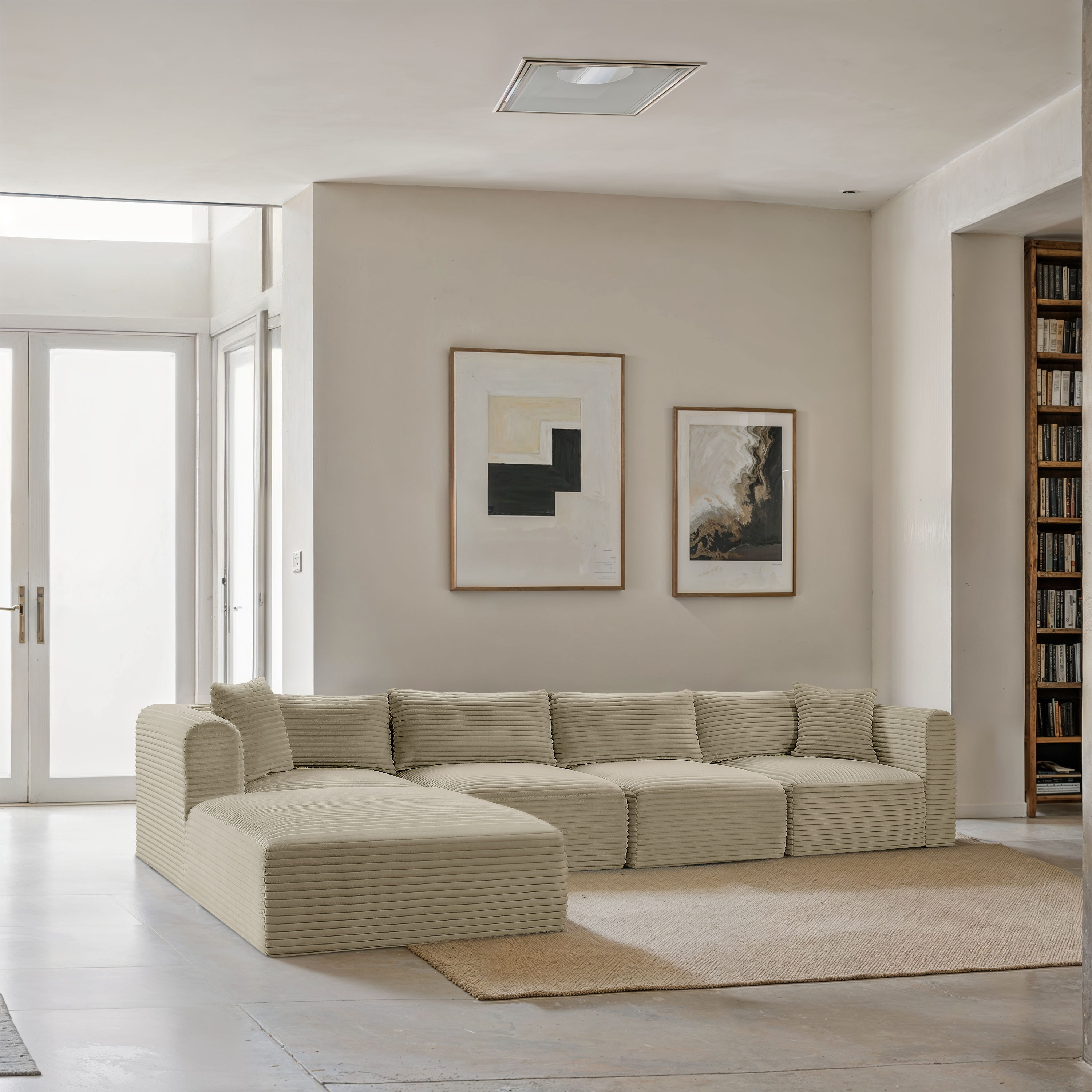 Shaggy - 5 Piece Modular Sectional With Ottoman - Cream