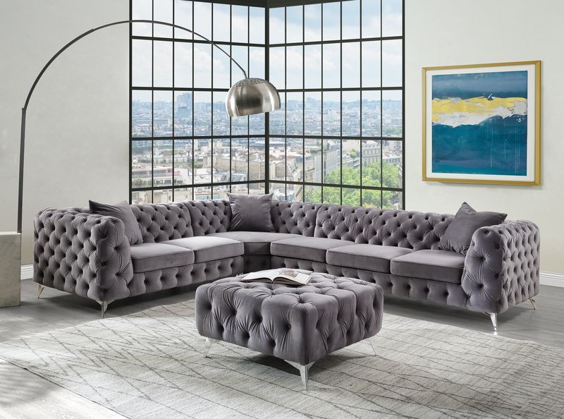 Wugtyx - Ottoman - Dark Grayvelvet, dark gray, view 4