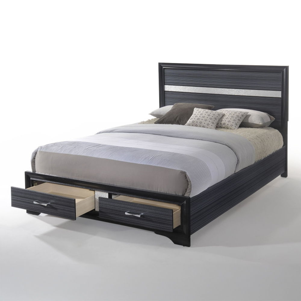 Naima - Queen Bed With Storage - Black, black, view 2