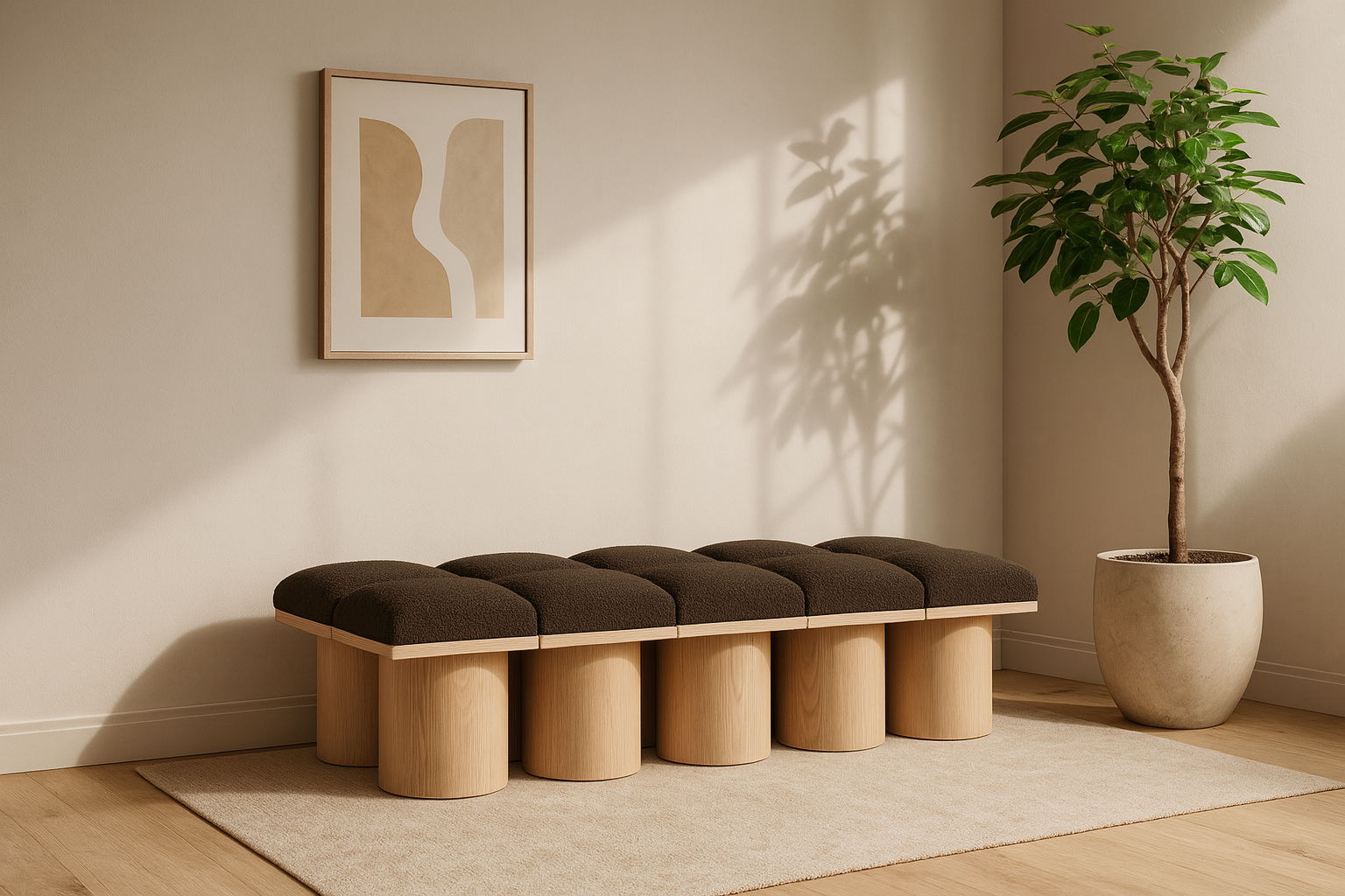 Pavilion - 77.5" 10 Piece Modular Bench With Natural Base - Brown