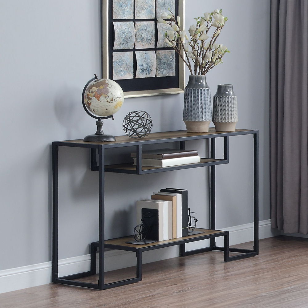 Idella - Sofa Table - Rustic Oak & Black, black