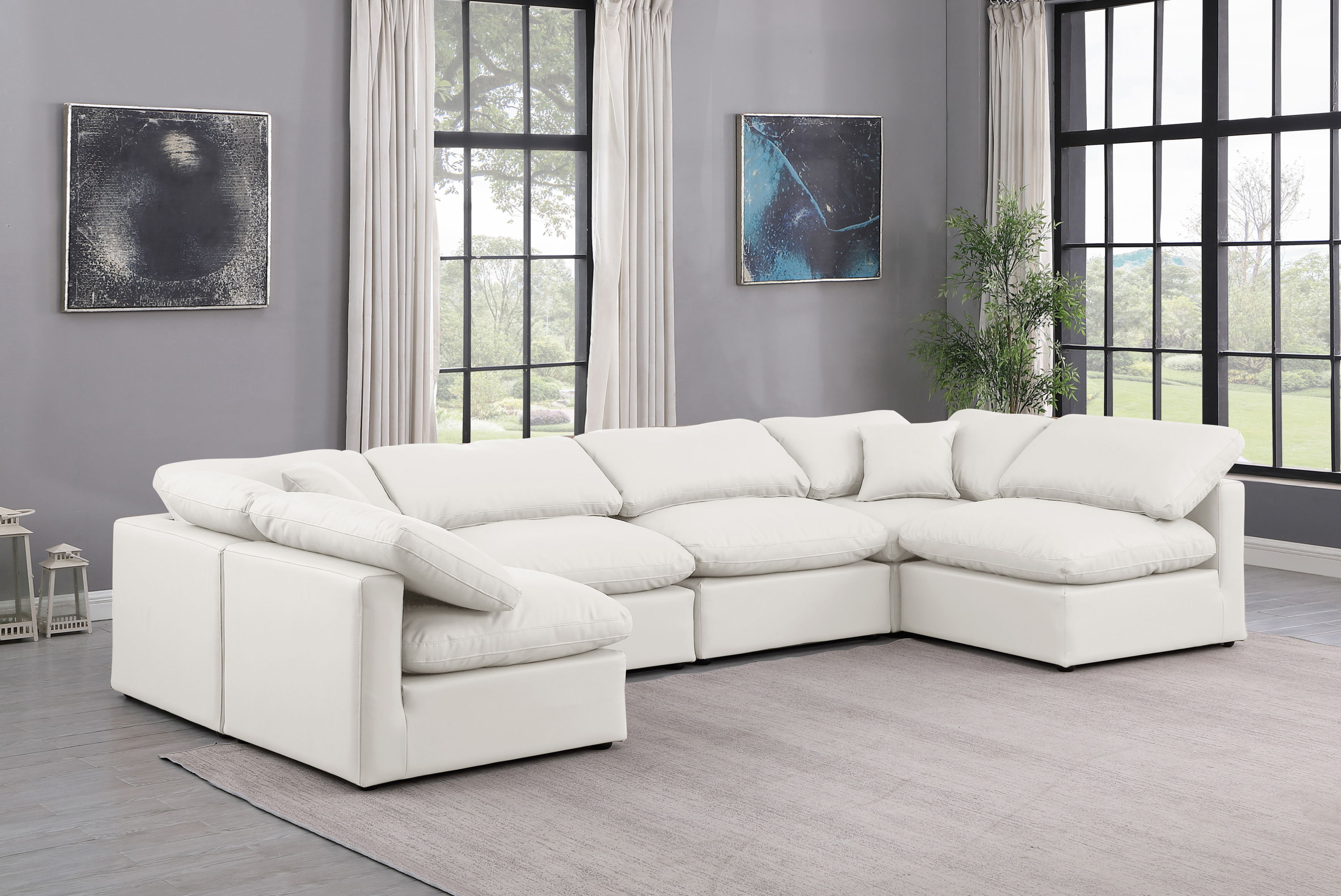 Indulge - Faux Leather 6 Piece Modular U-Shaped Sectional - Cream
