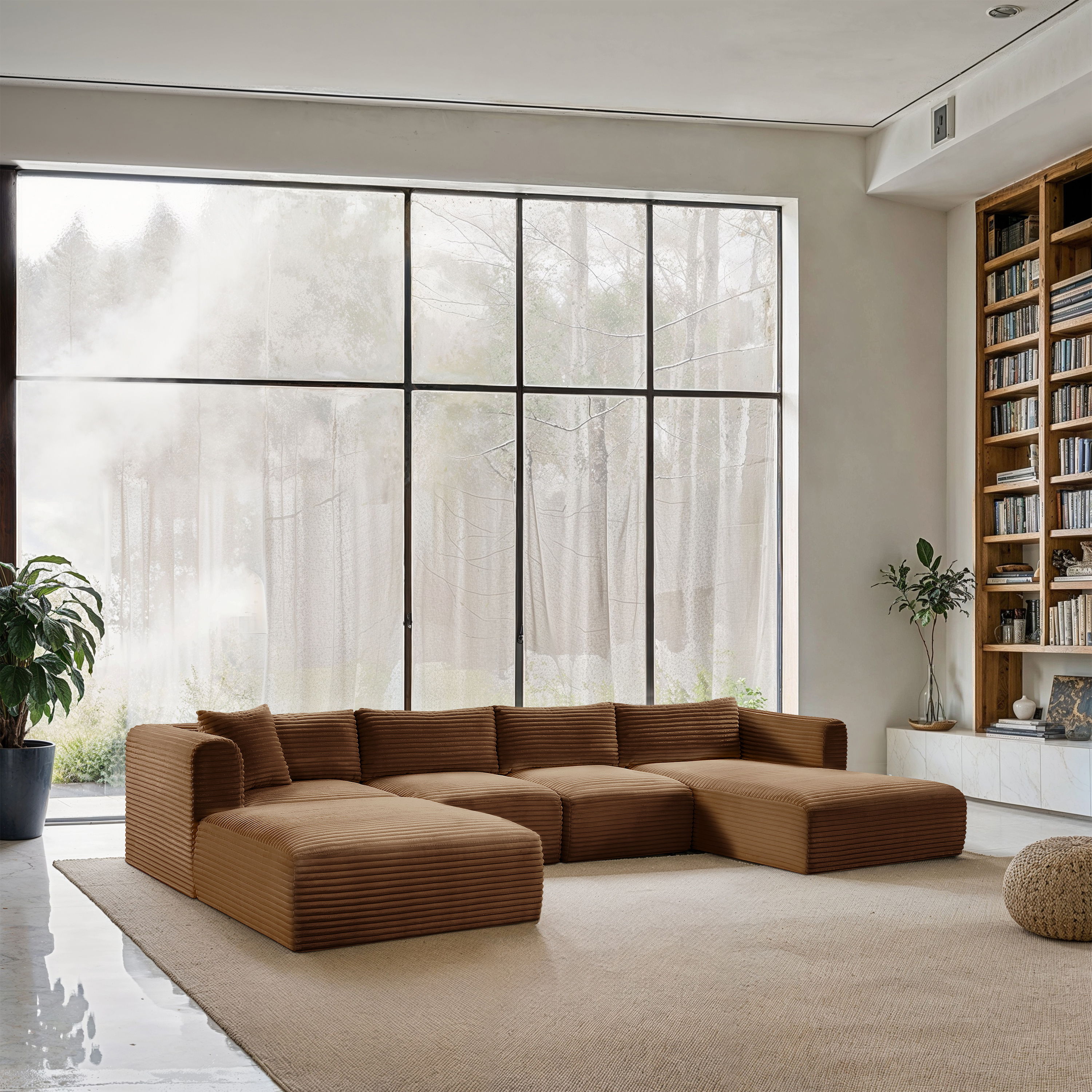 Shaggy - 5 Piece Modular Sectional With Chaise And Ottoman - Saddle