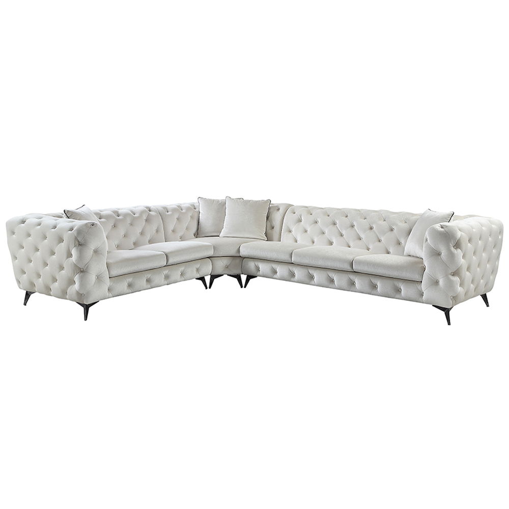 Atronia - Sectional Sofa With 4 Pillows - Beige Fabric, beige