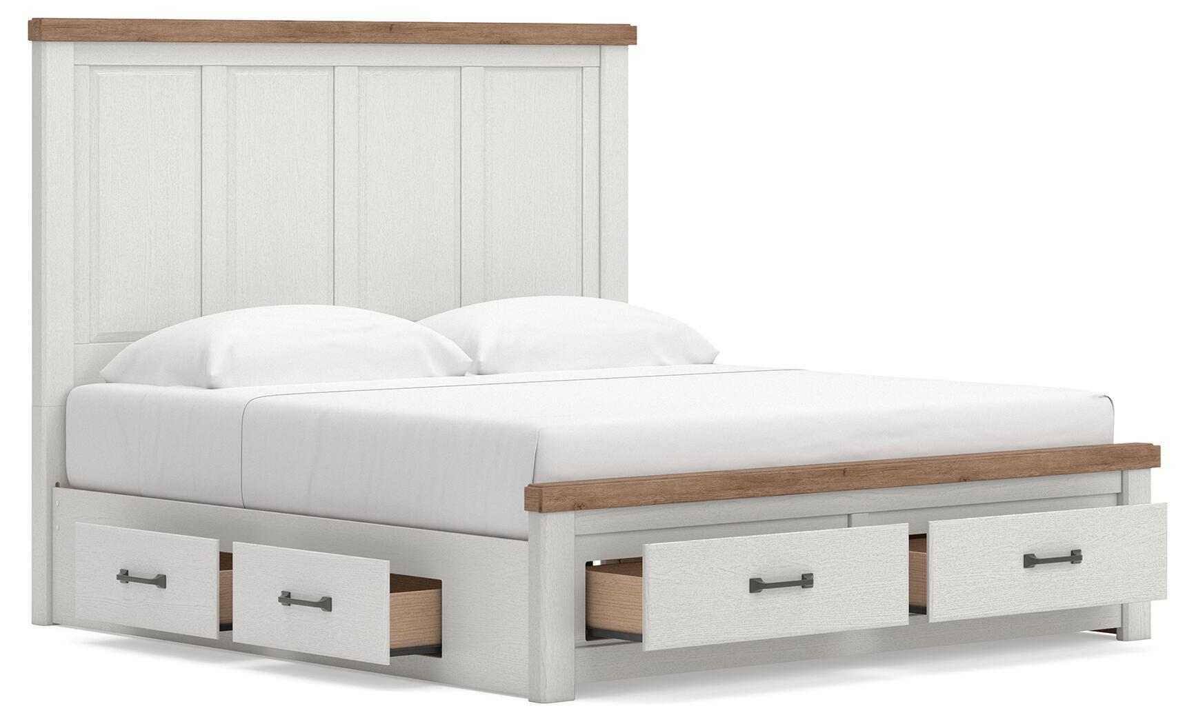 Ashley Furniture Savonport - King Panel Storage Bed With Storage Footboard And 2 Under Bed Storage Units - White / Brown - Image 4