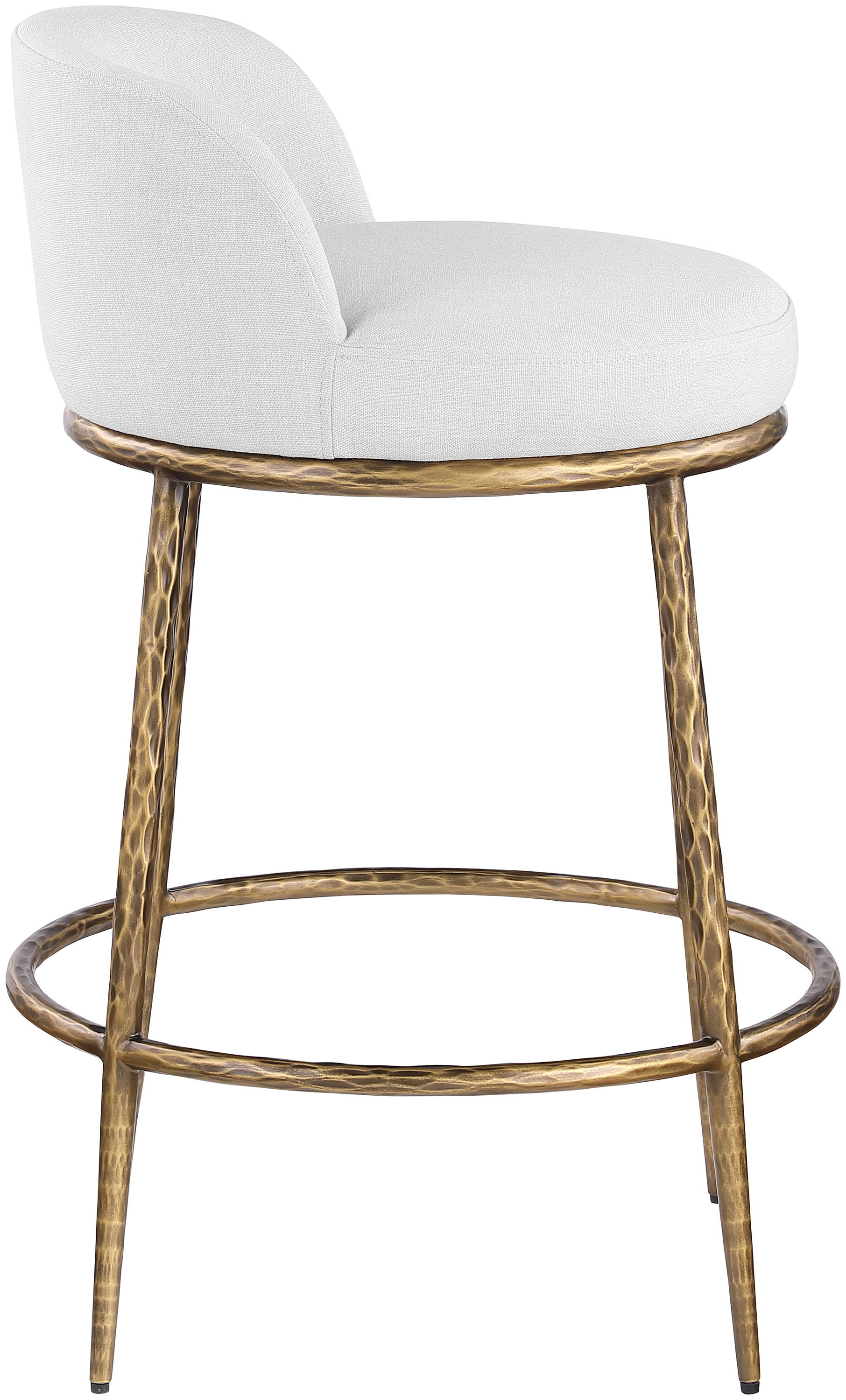Ferro - Linen Textured Performance Fabric Upholstered Counter Stool - White / Brushed Gold