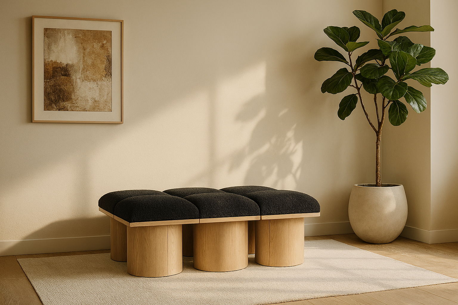 Pavilion - 46.5" 6 Piece Modular Bench With Natural Base - Brown