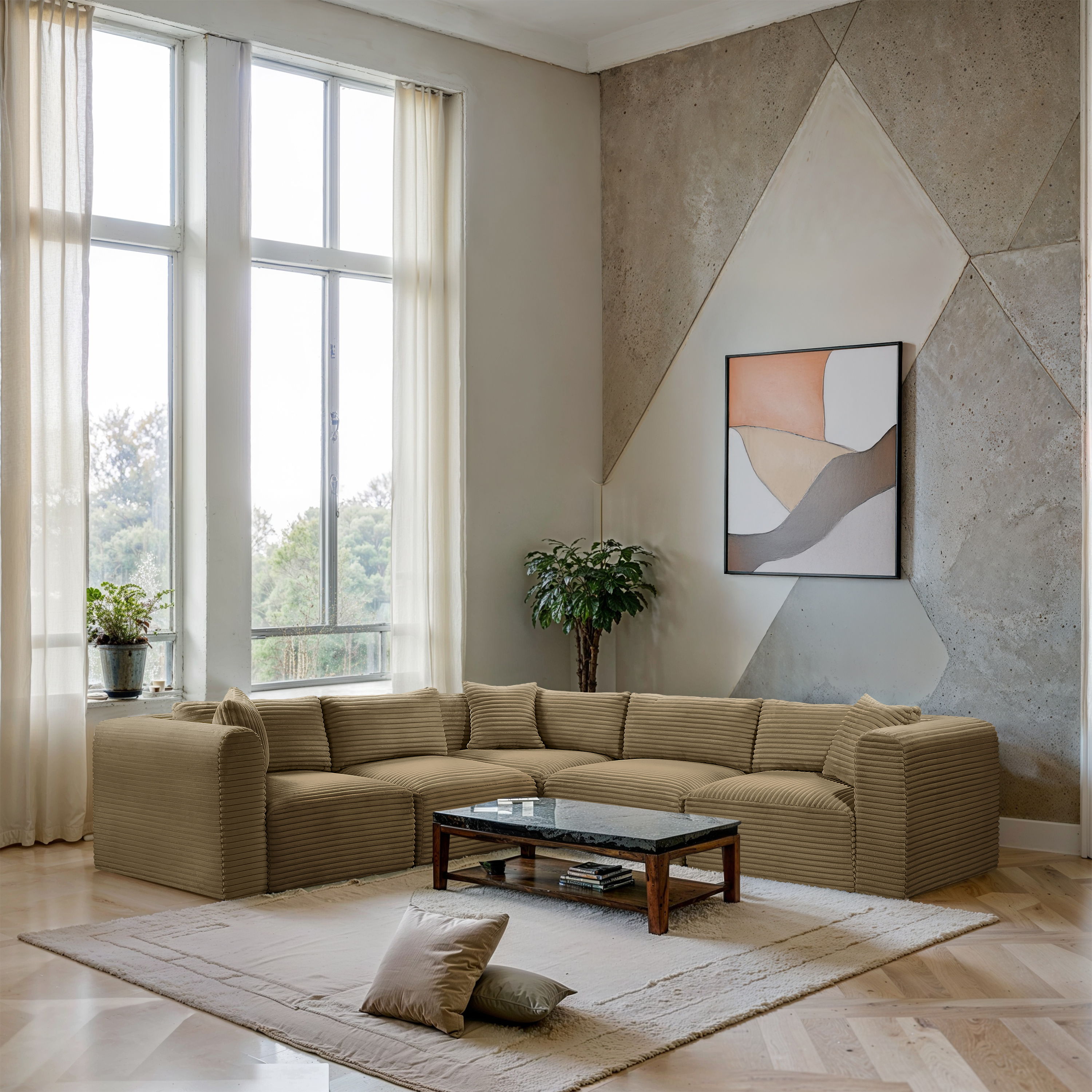 Shaggy - 5 Piece Modular Corner Sectional - Camel