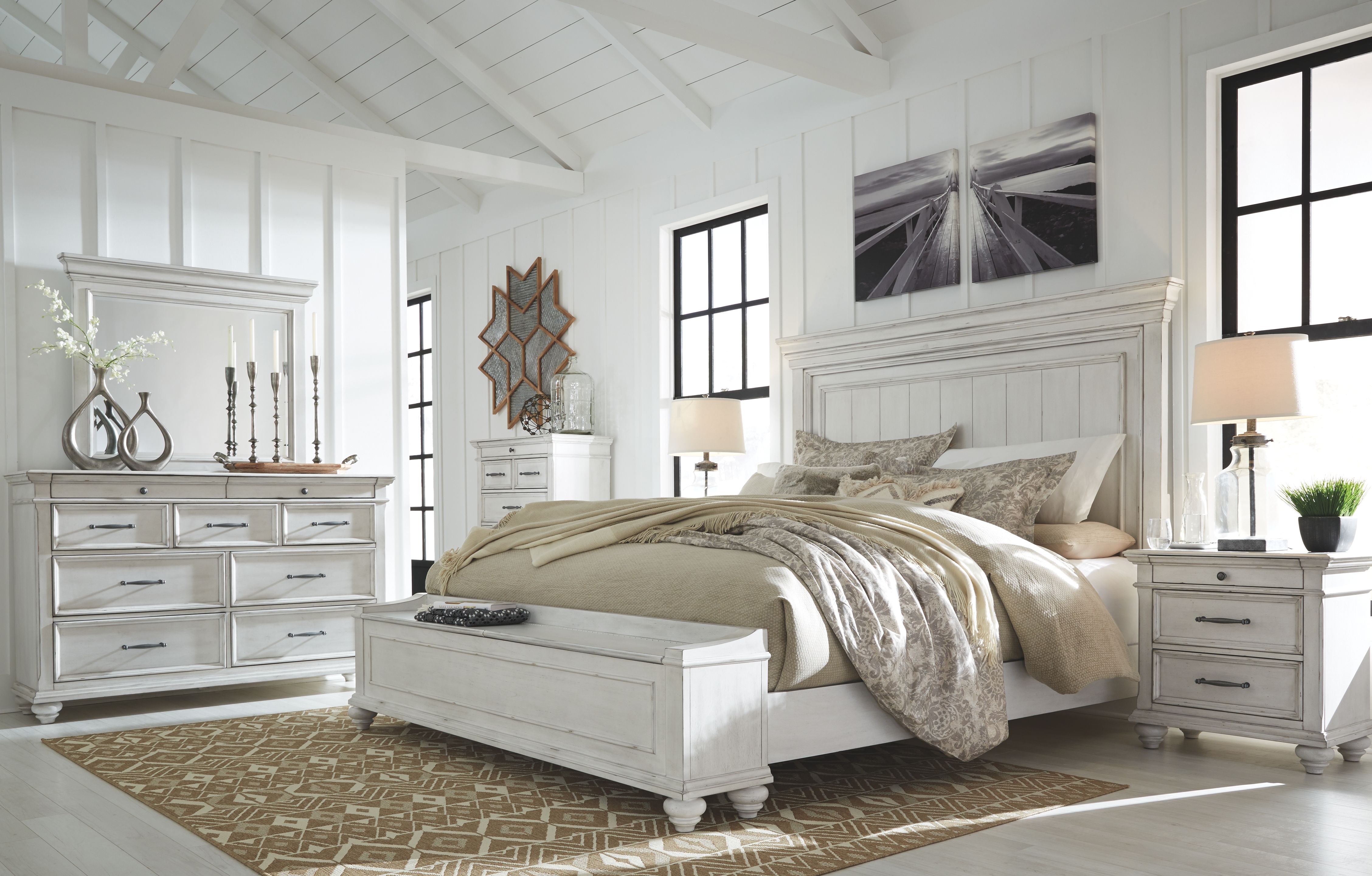 California King · 8 Pc · Dresser, Mirror, Chest, California King Panel Bed with Storage Bench, 2 Nightstands