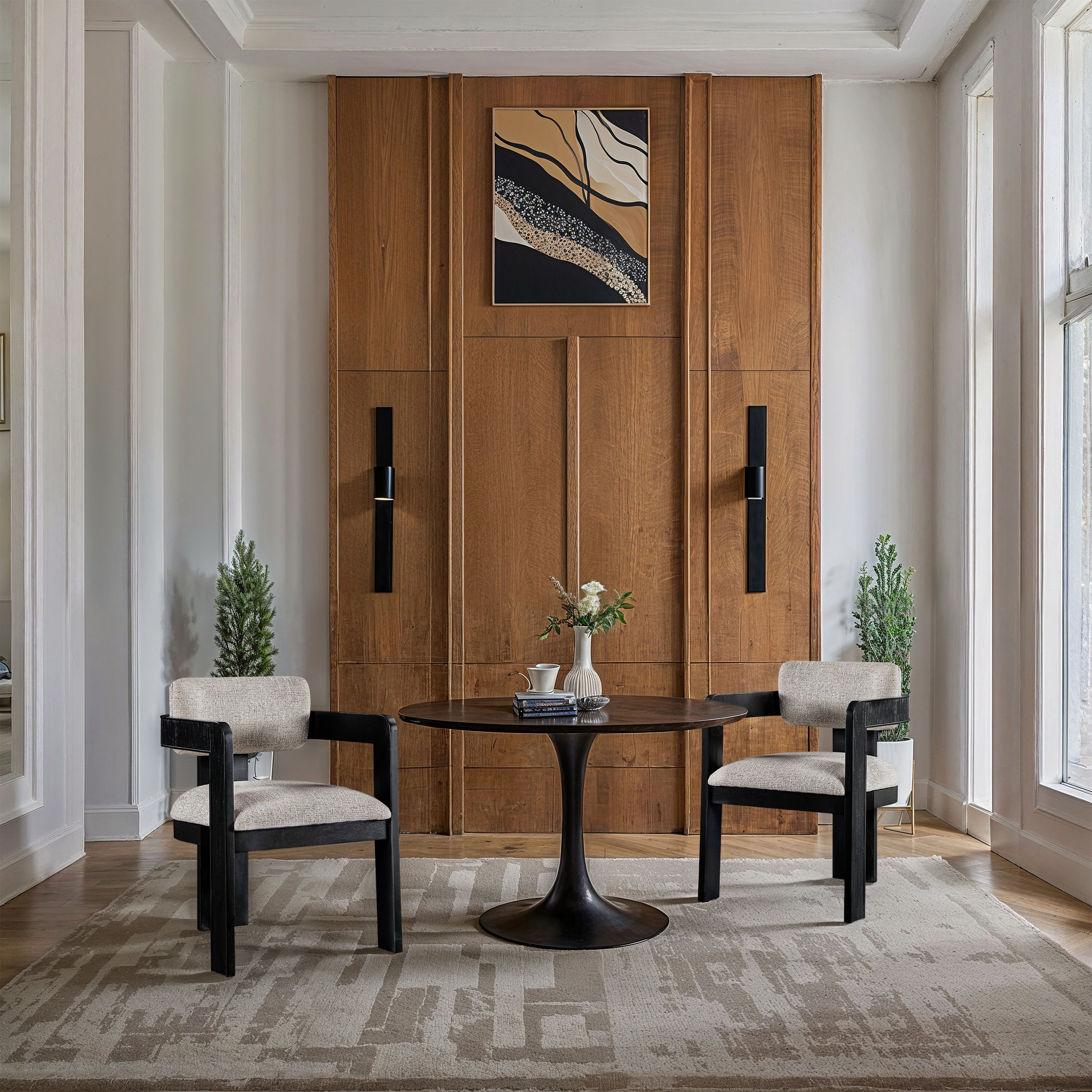 Sacha - Linen Dining Chair With Black Base (Set of 2) - Beige