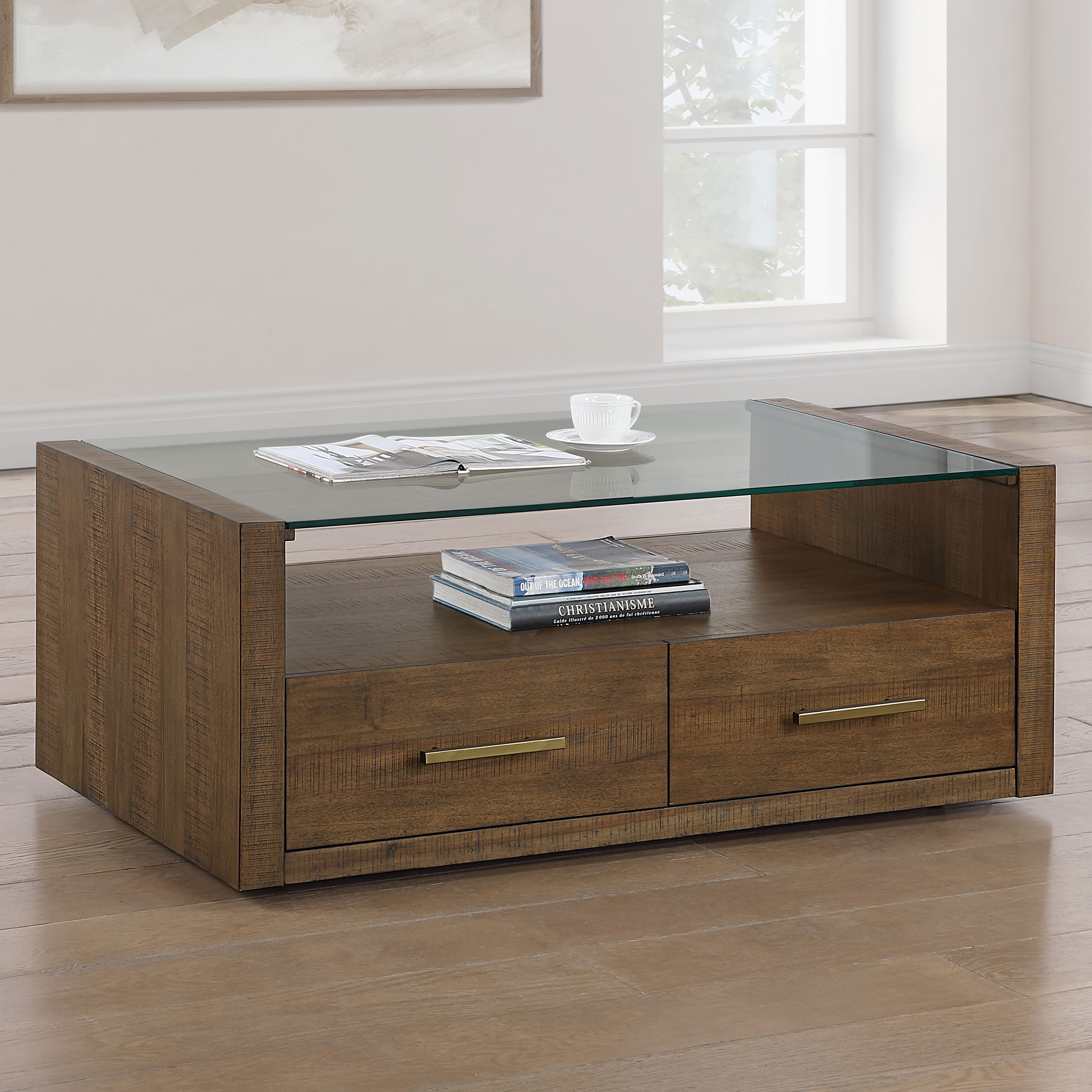 Garland - Glass Top Cocktail Table - Brown