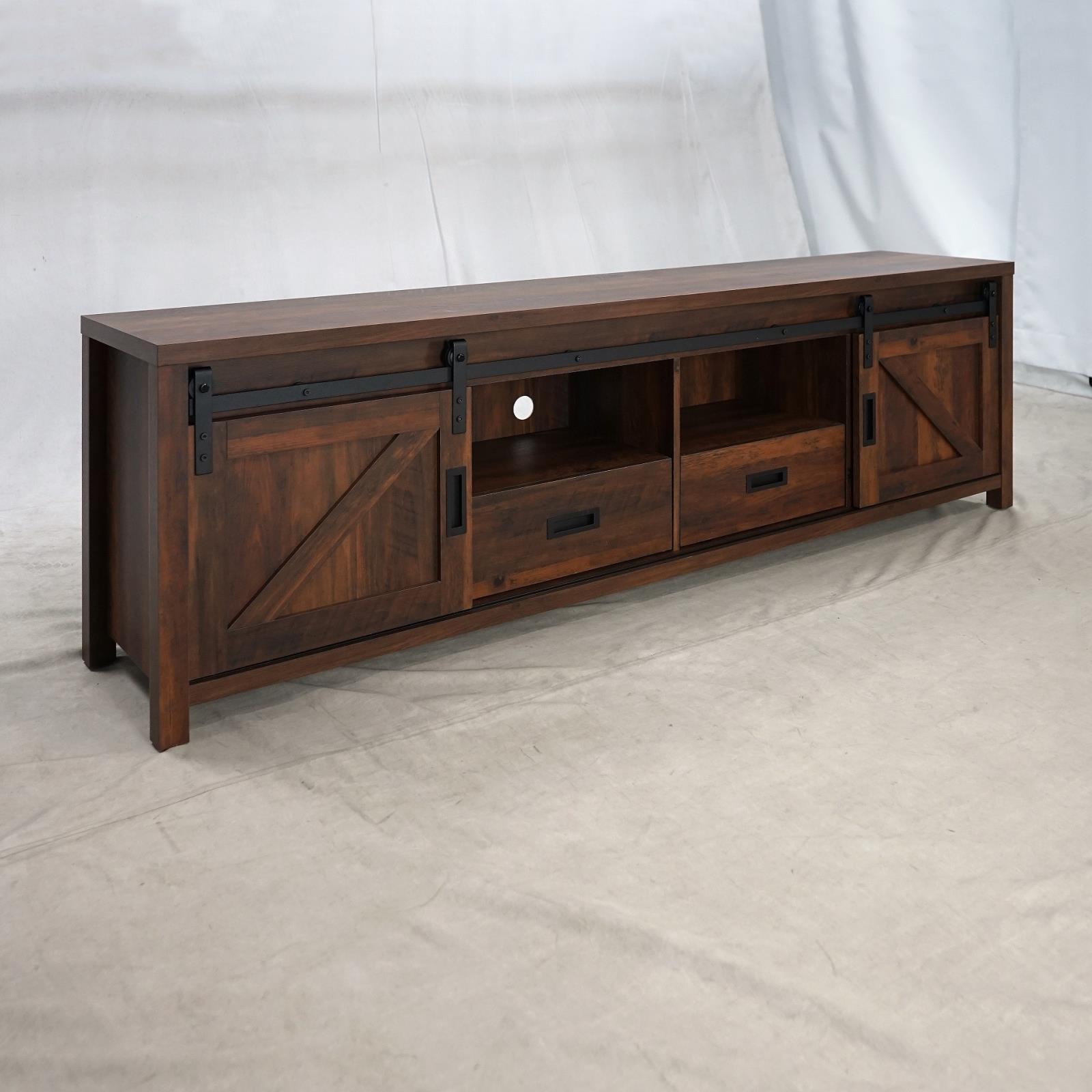 Madra TV Console With Sliding Doors Brown New Lots Furniture