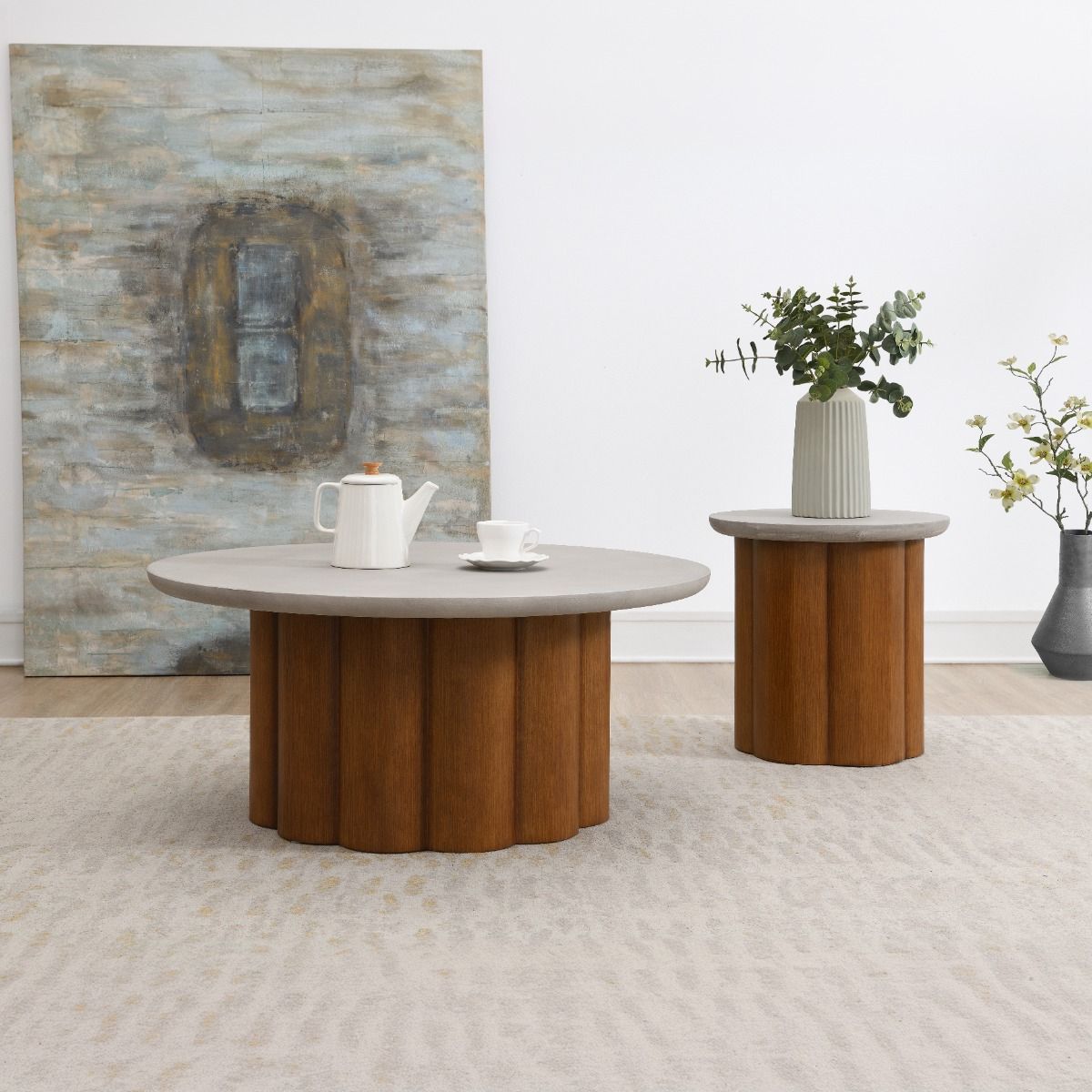 Evelyn - End Table - Faux Concrete Top & Walnut, light brown, view 2