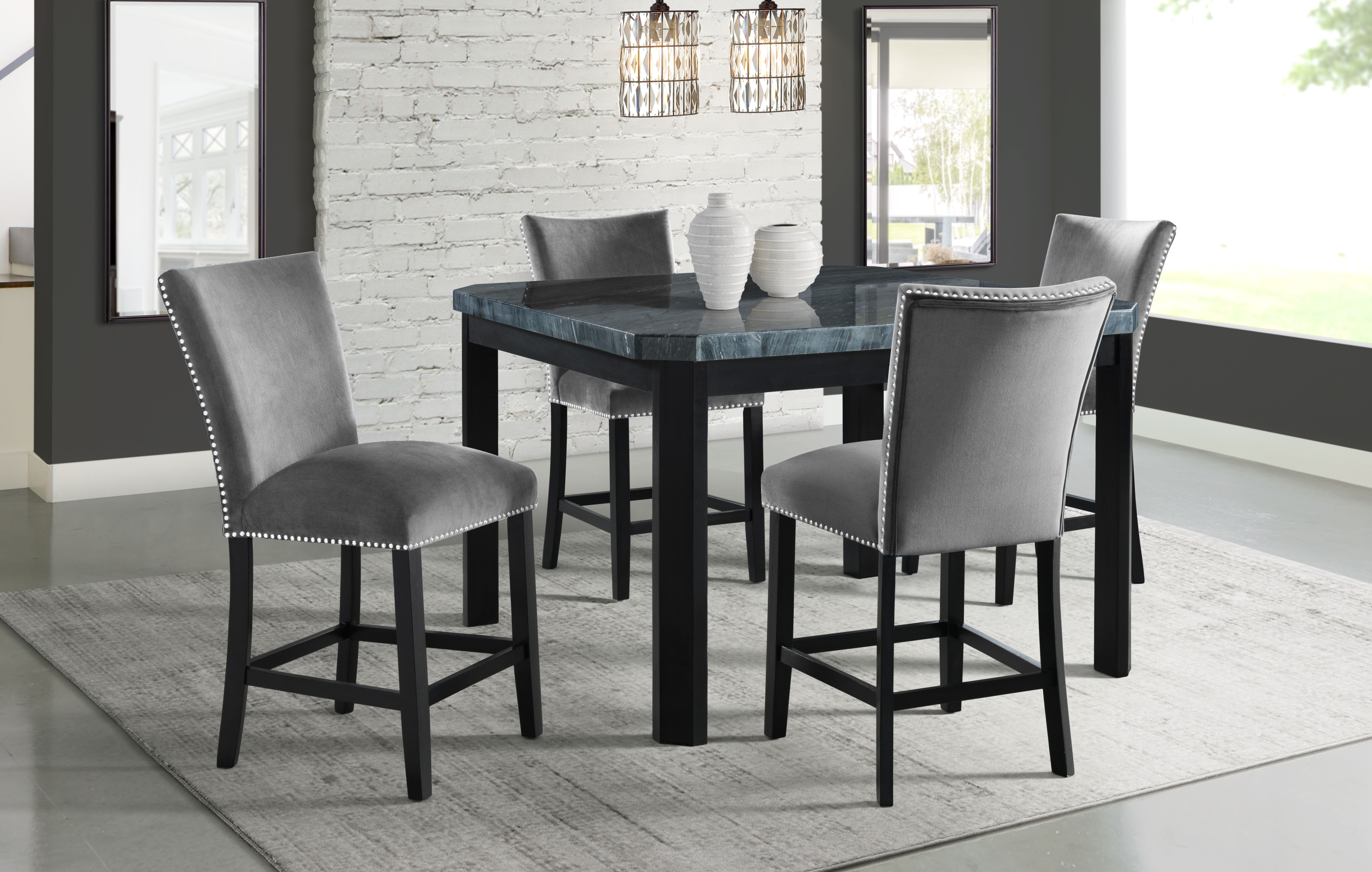 5 Pc · Counter Height Dining Set, Table & Four Velvet Chairs