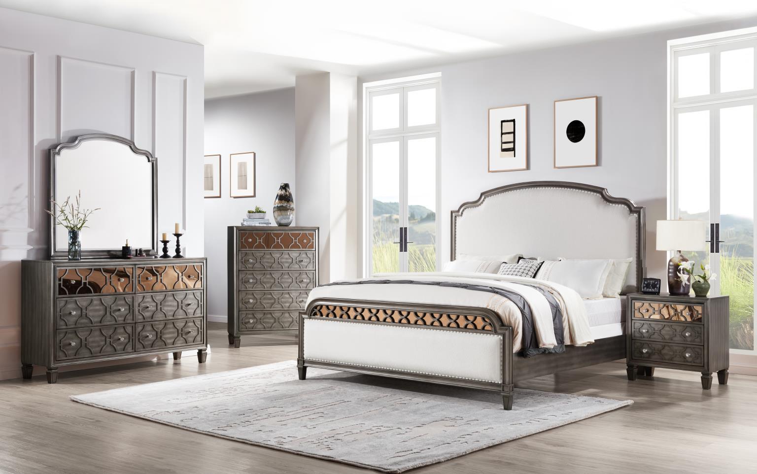 B086 - 3 Piece Bedroom Set (Queen Bed, Dresser, Mirror) - Gray