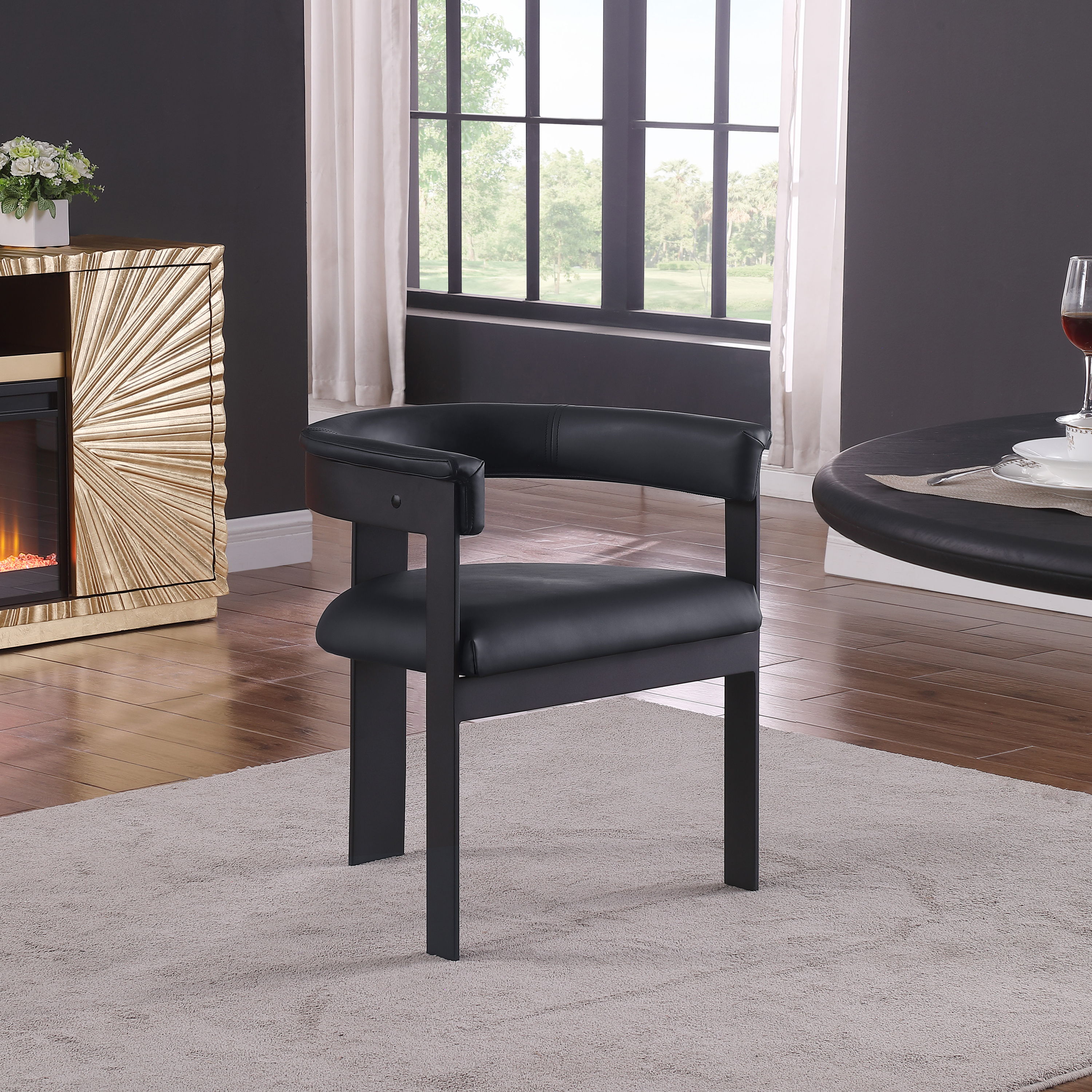 Romeo - Faux Leather Dining Chair With Black Base (Set of 2) - Black