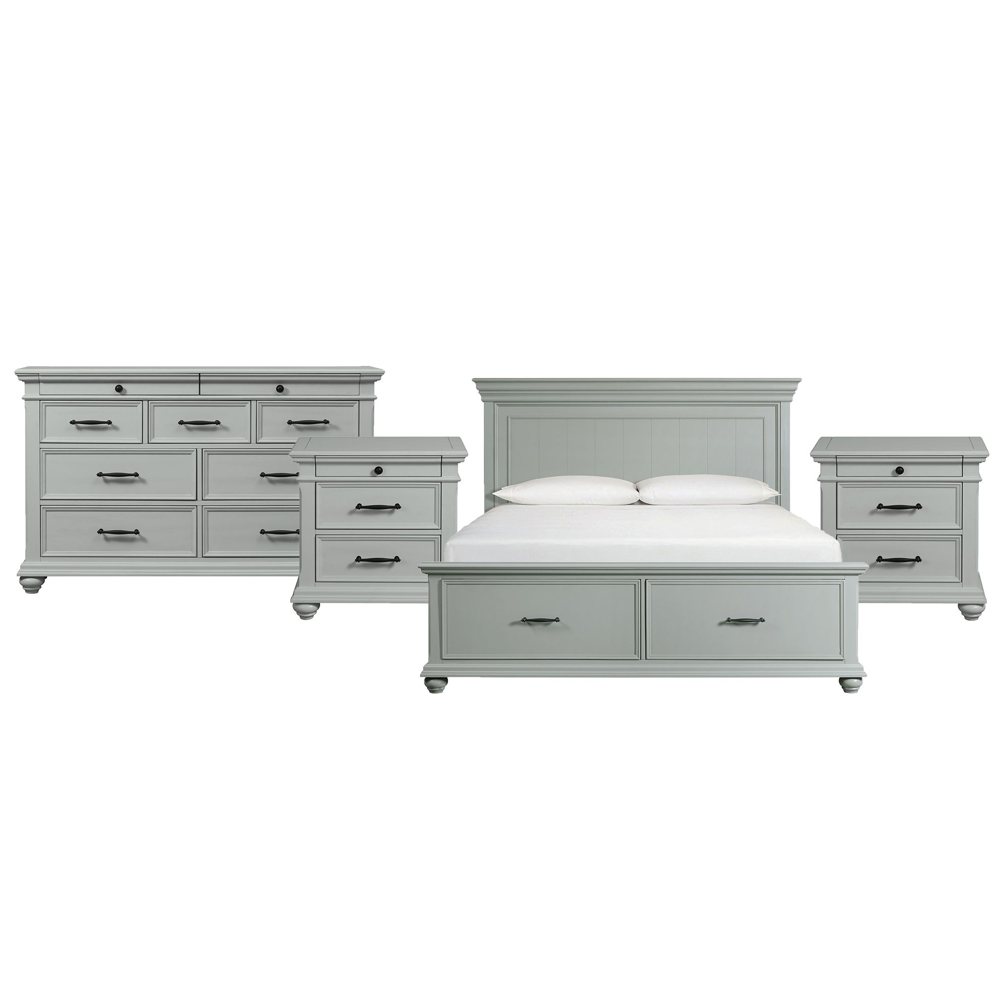 Slater - King Platform Storage 4 Piece Bedroom Set With 2 Nightstands & Dresser - Gray