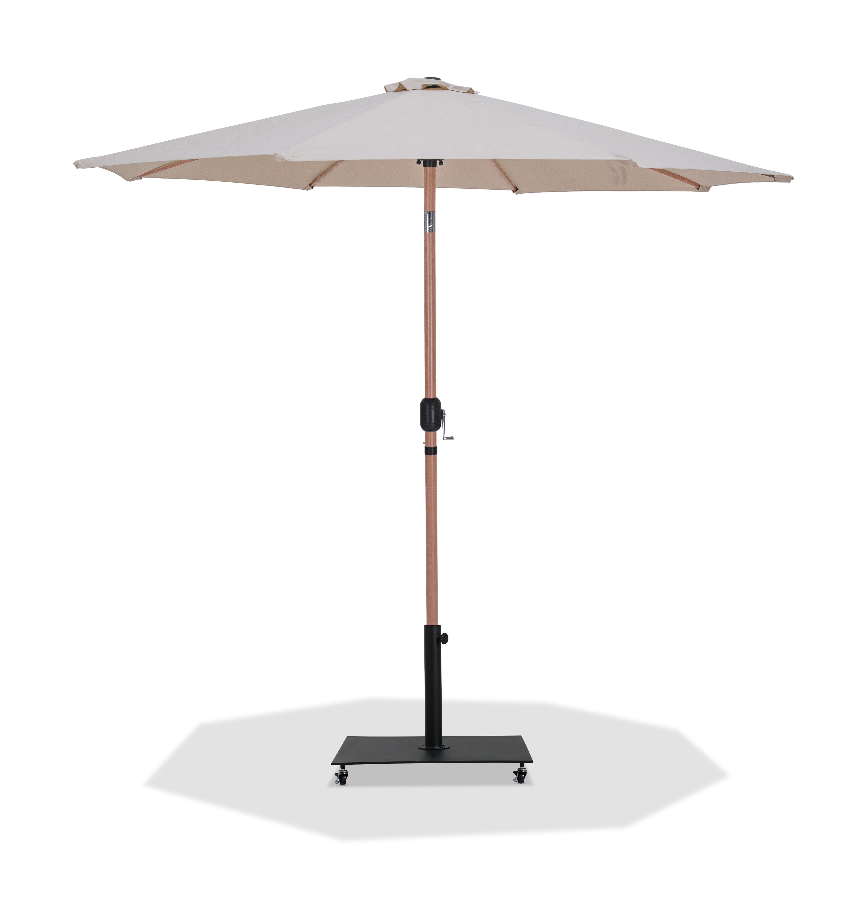 Fiji - Aluminum Patio Umbrella With Square Black And Teak Base - Beige