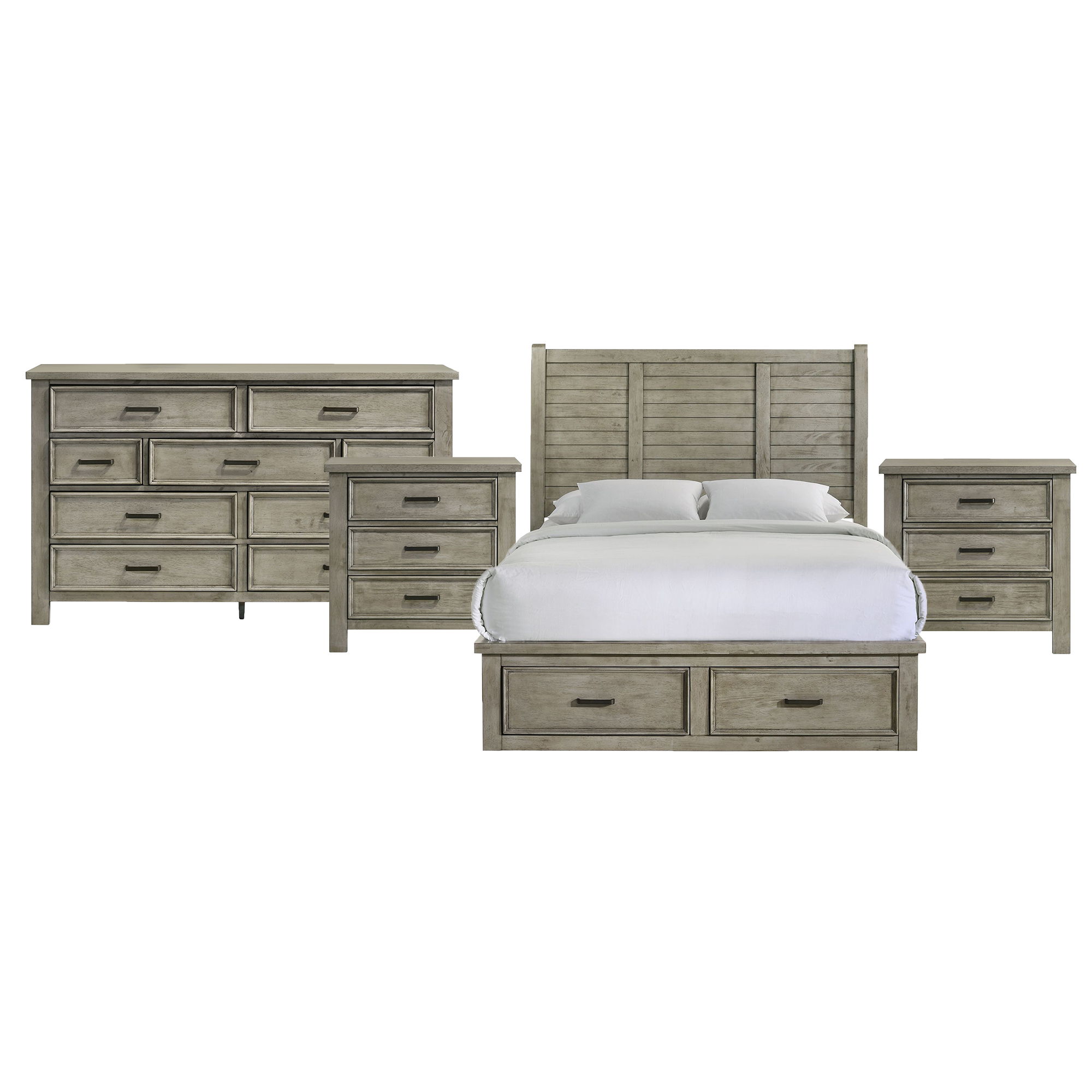Sullivan - Queen Storage 4 Piece Bedroom Set With 2 Nightstands & Dresser - Drift Gray