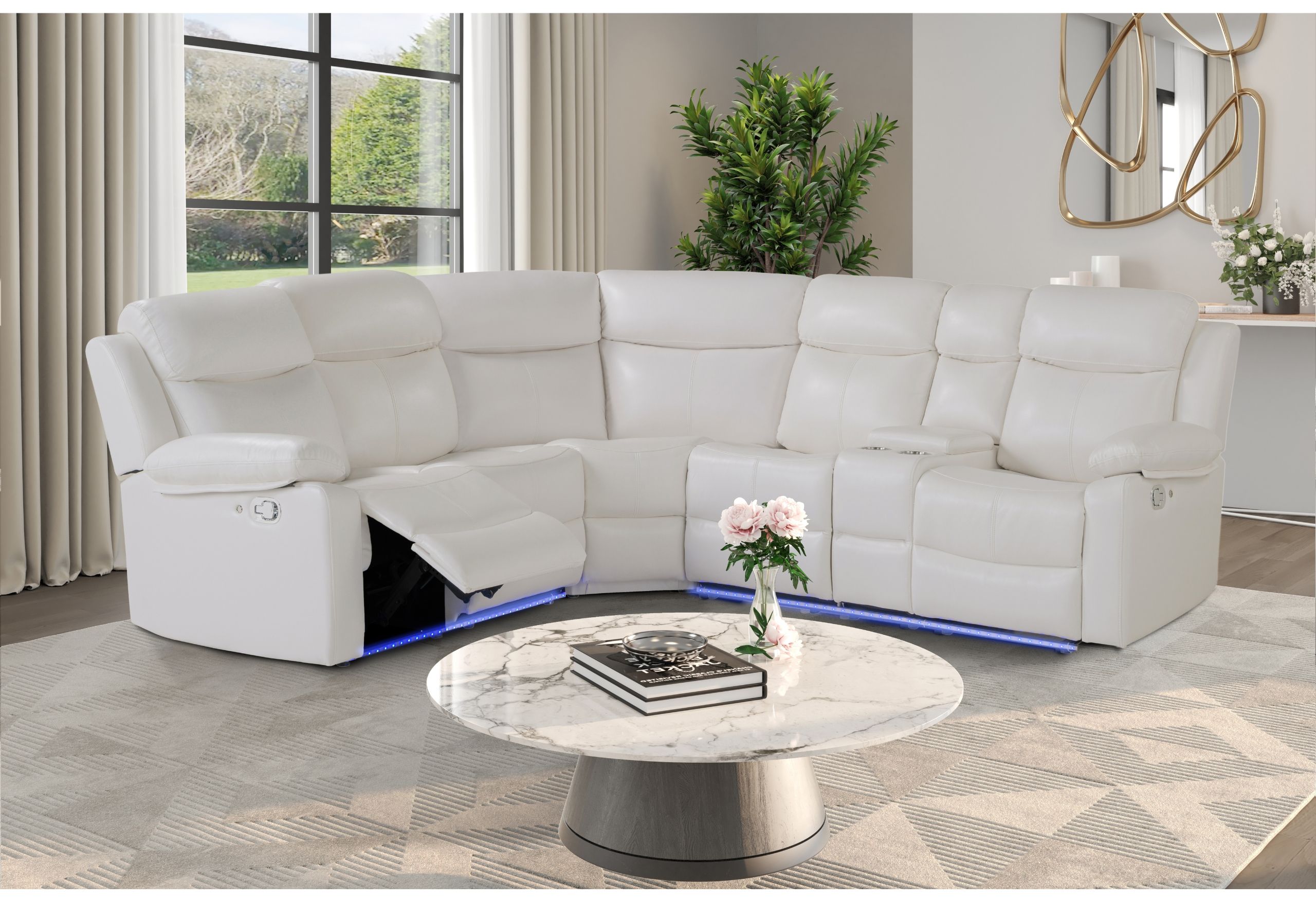 U6026 - Left Facing Console Reclining Loveseat With 1 Recliner And LED - White