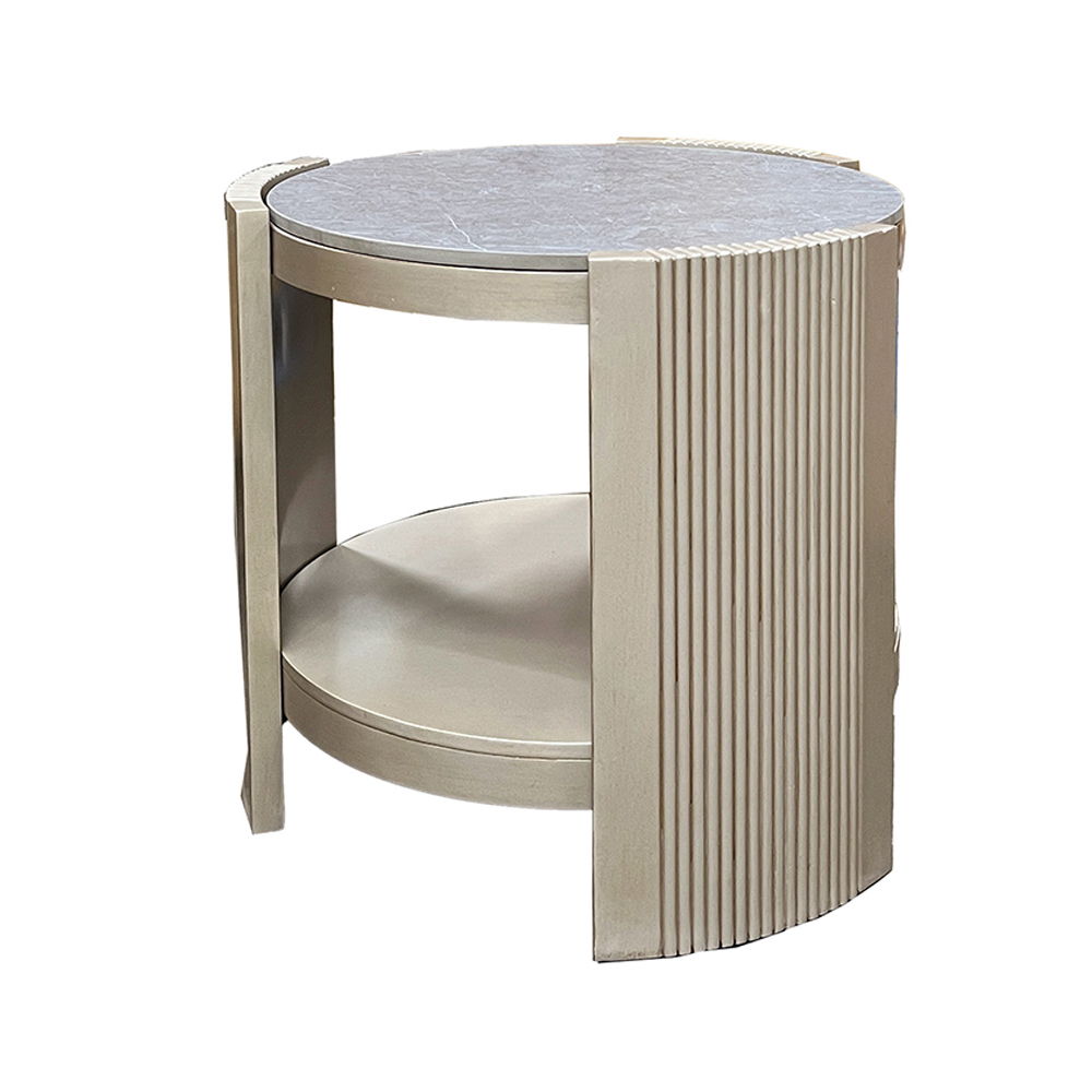 Kasa - End Table - Sintered Stone & Champagne, white, view 4