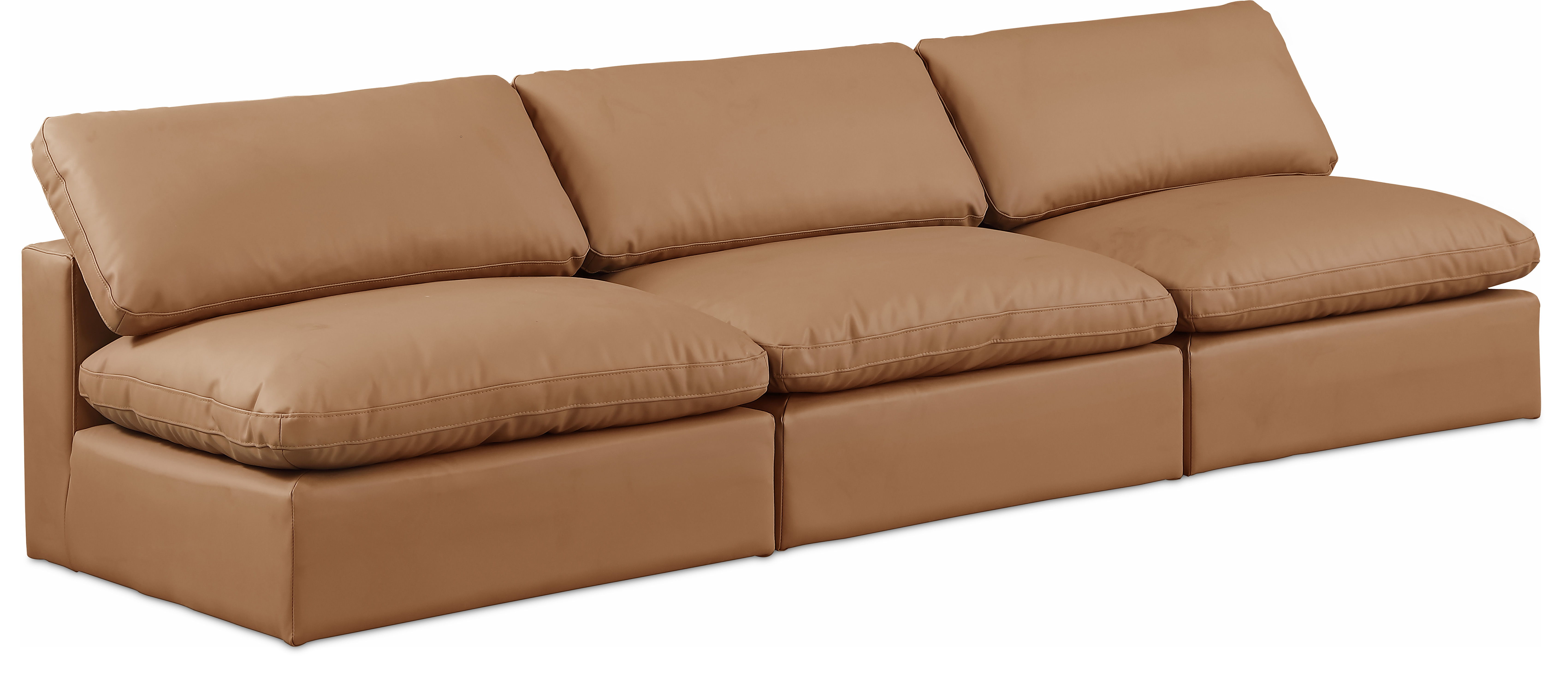Comfy - Faux Leather Modular Armless Sofa 3 Seats - Cognac