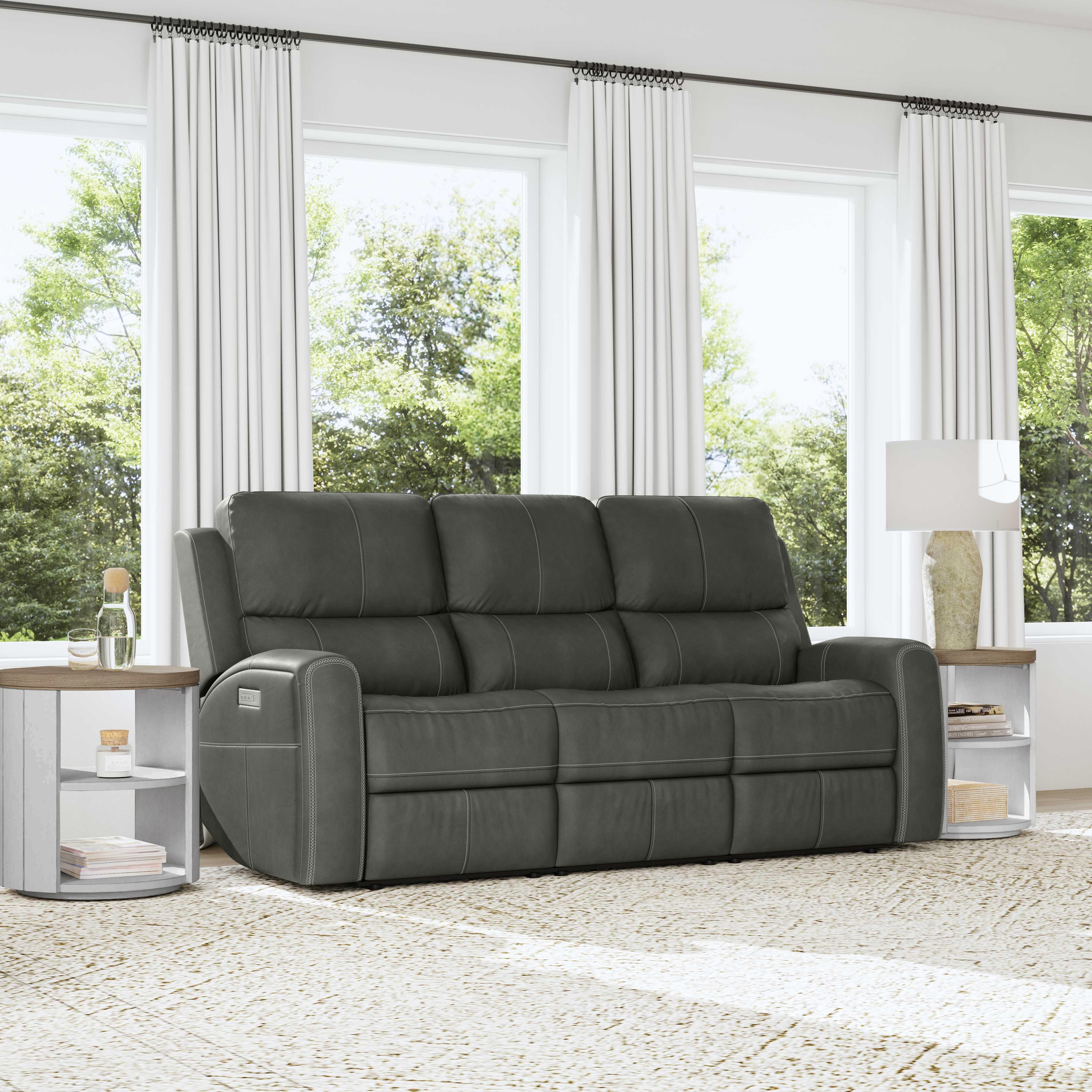 Linden - Power Reclining Sofa With Power Headrests & Lumbar - Charcoal, dark gray, view 7