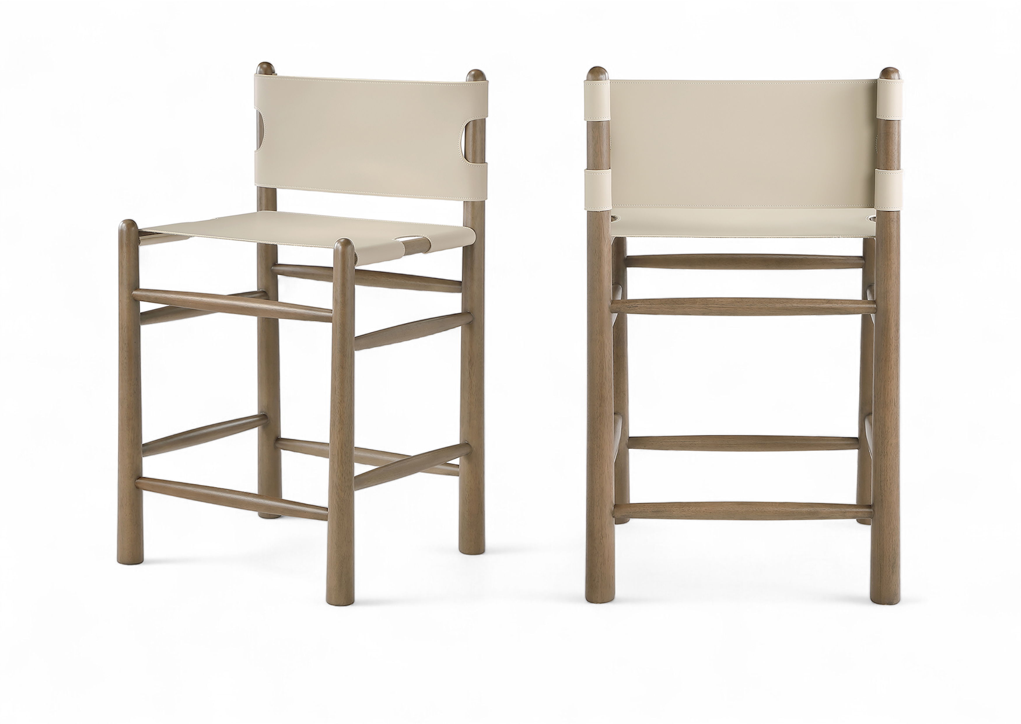 Santos - Vegan Leather Upholstered Counter Stool - Beige / Stained Brown