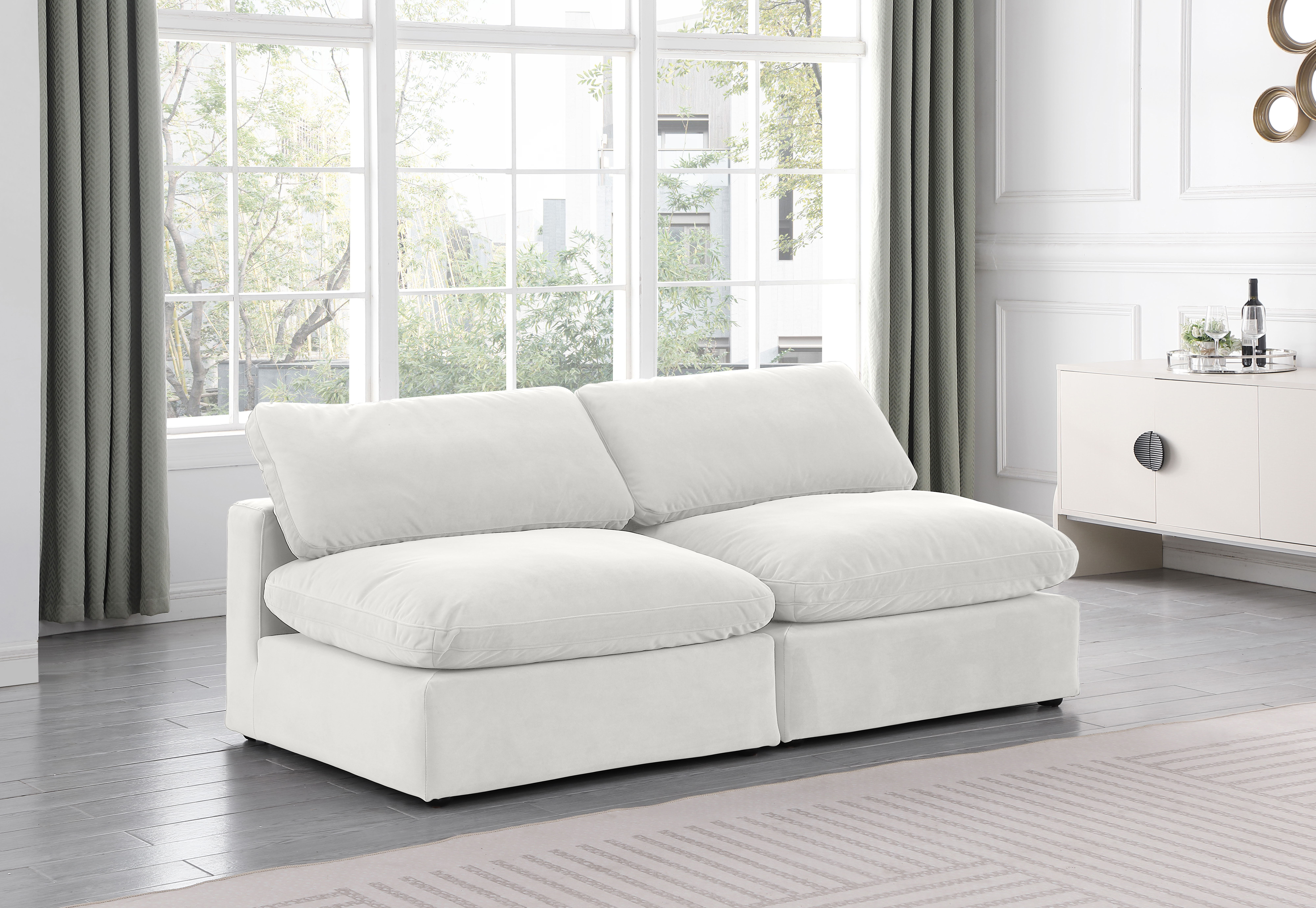 Comfy - Velvet Modular Armless Sofa 2 Pieces - White