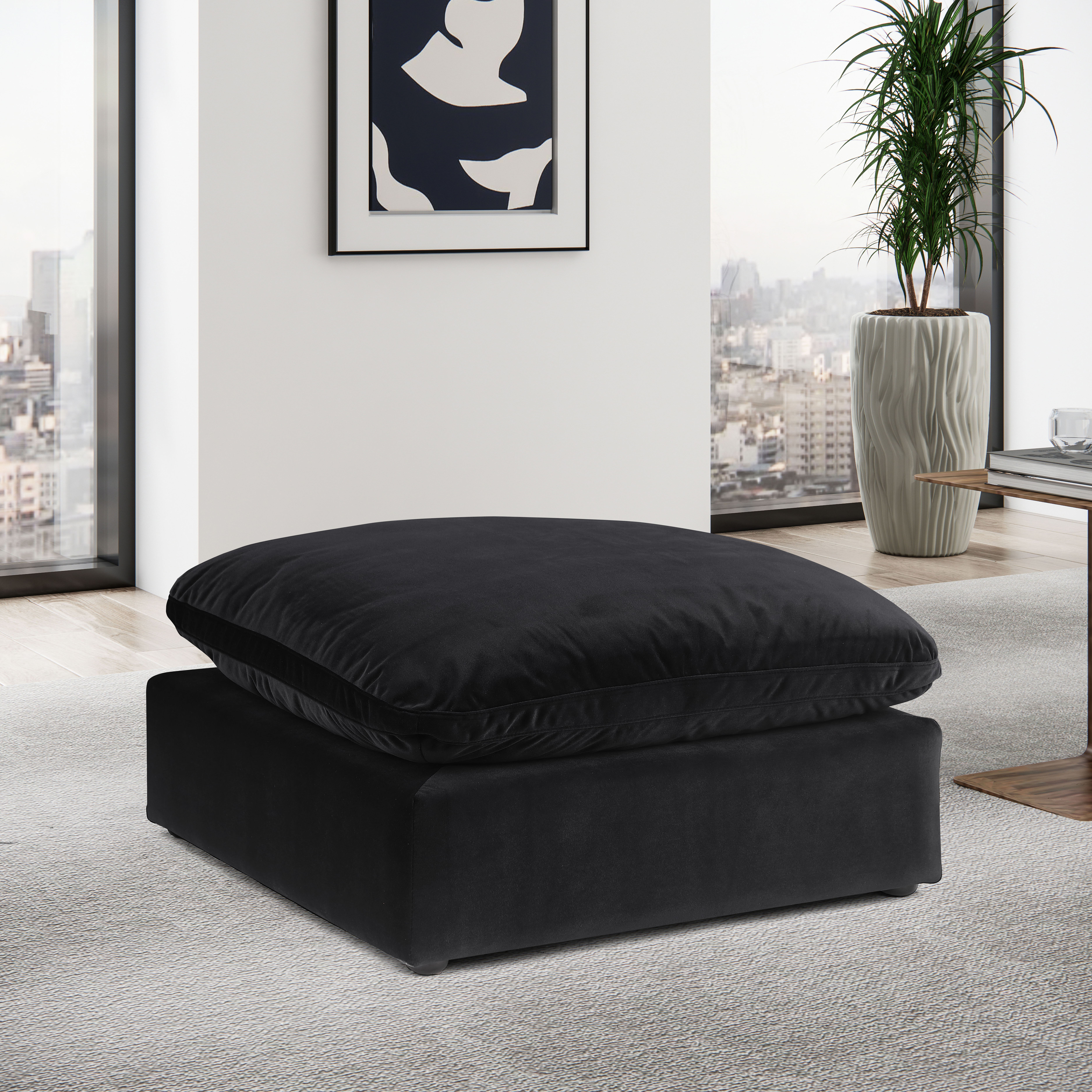 Comfy - Velvet Ottoman - Black