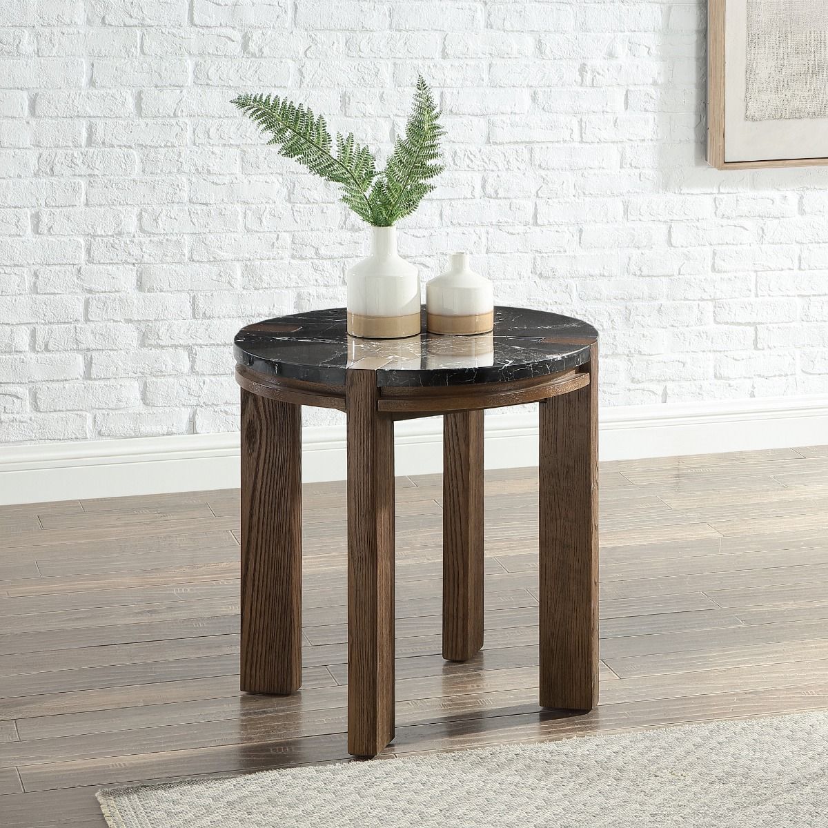 Estella - End Table With Natural Marble Top - Black Top & Walnut, dark brown