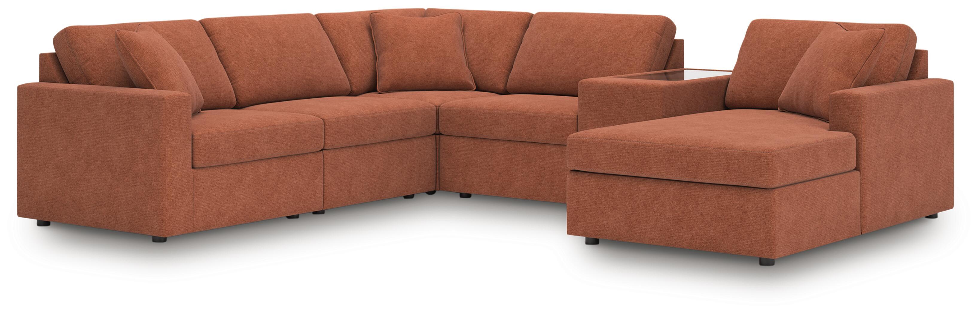 Modmax – 6-Piece Sectional With Raf Corner Chaise, Laf Corner Chair And Storage Console – Spice