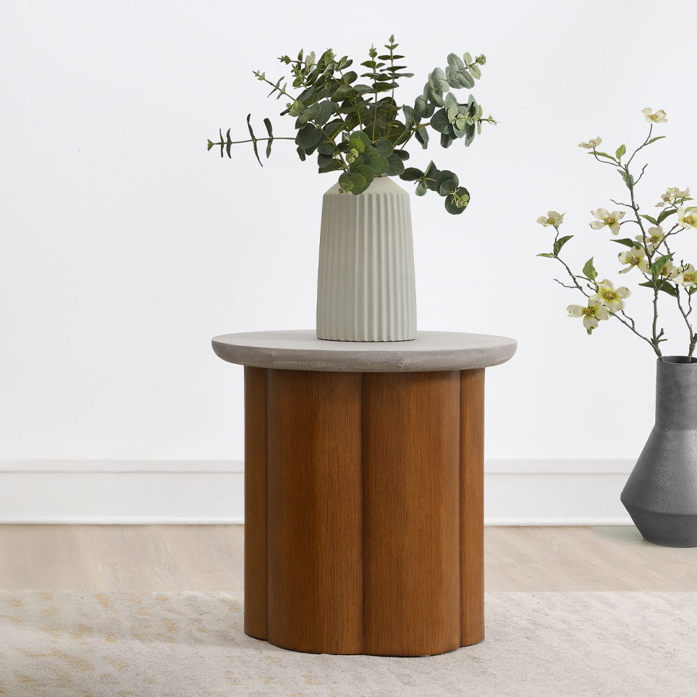 Evelyn - End Table - Faux Concrete Top & Walnut, light brown, view 7