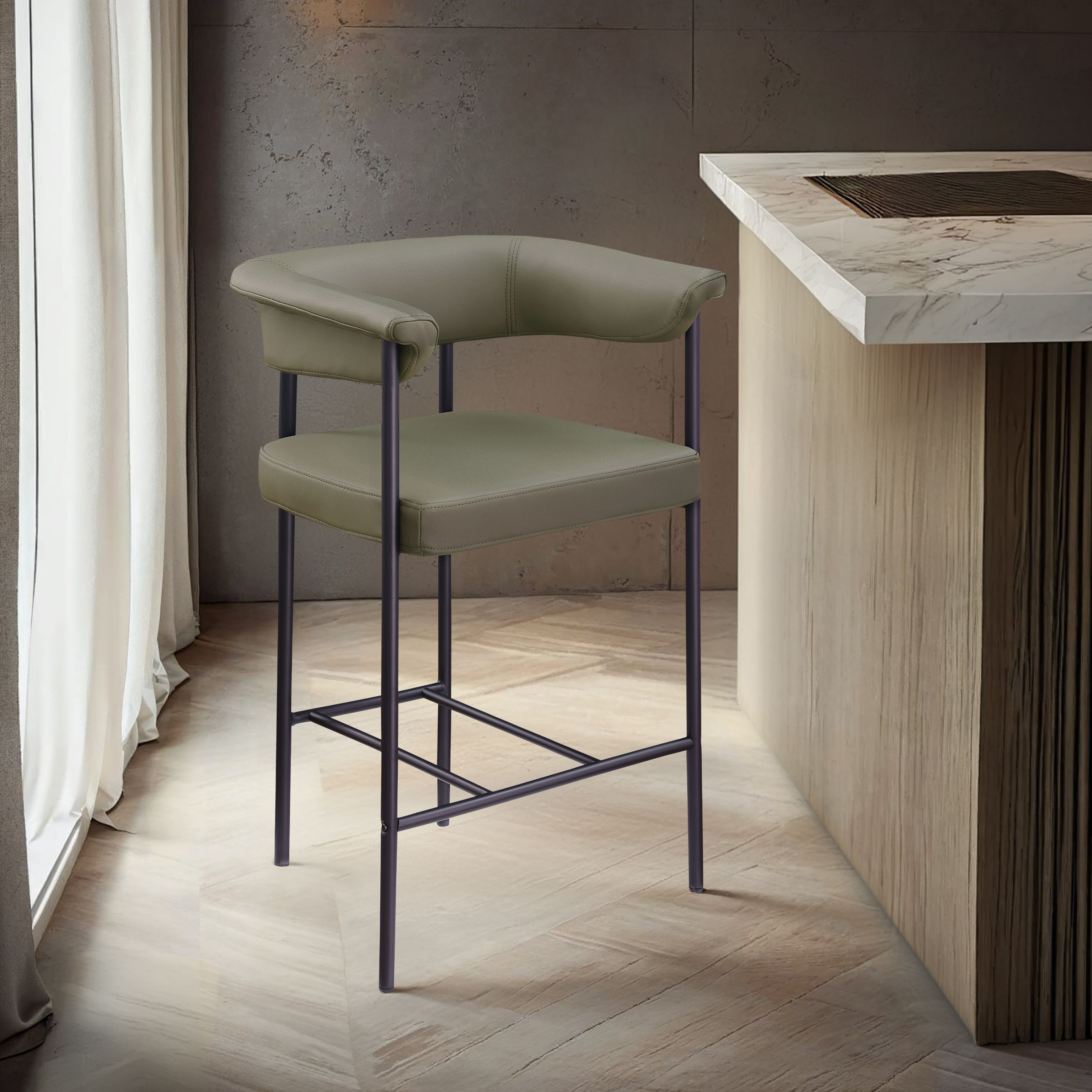 Malin - Faux Leather Counter Stool (Set of 2) - Olive