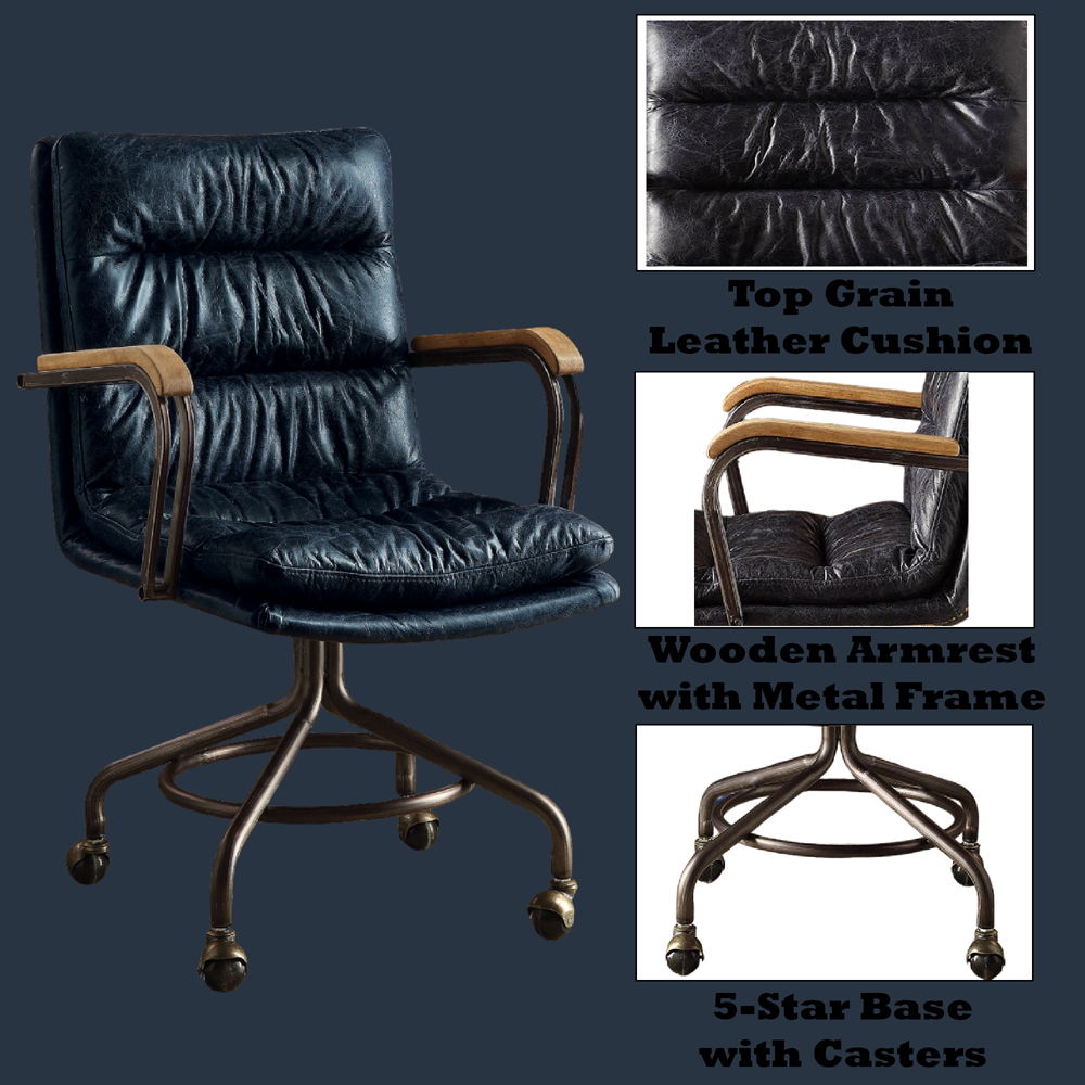Harith II - Office Chair - Vintage Blue Top Grain Leather, blue, view 6