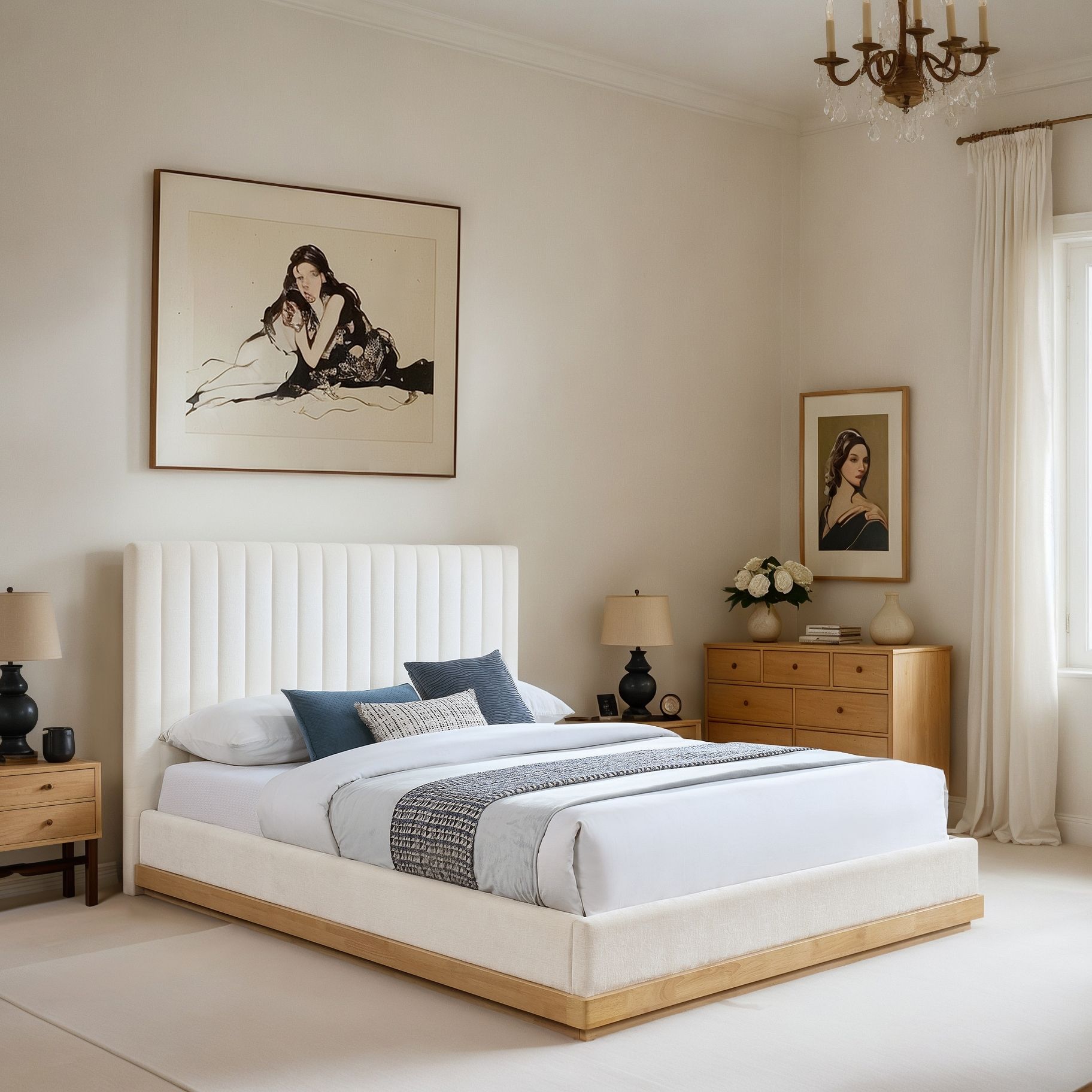 Emmet - Chenille Queen Bed - Cream