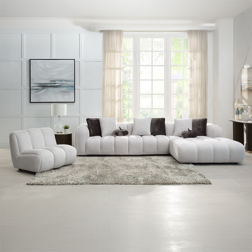 Manilla - Sectional Sofa With 8 Pillows - Ivory White Linen, white, view 6