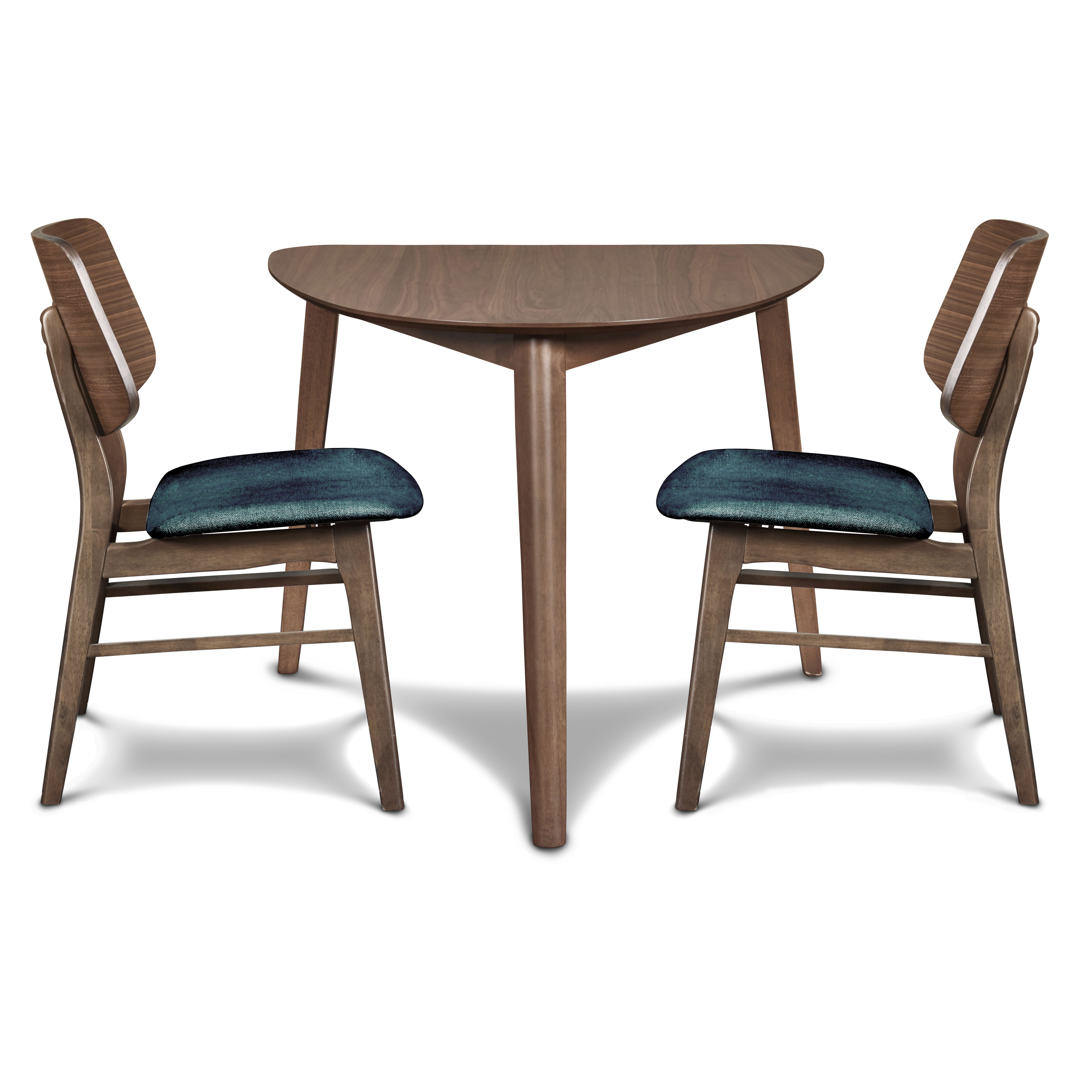 Oscar - Corner Table With 2 Teal Cushion Chairs - Brown