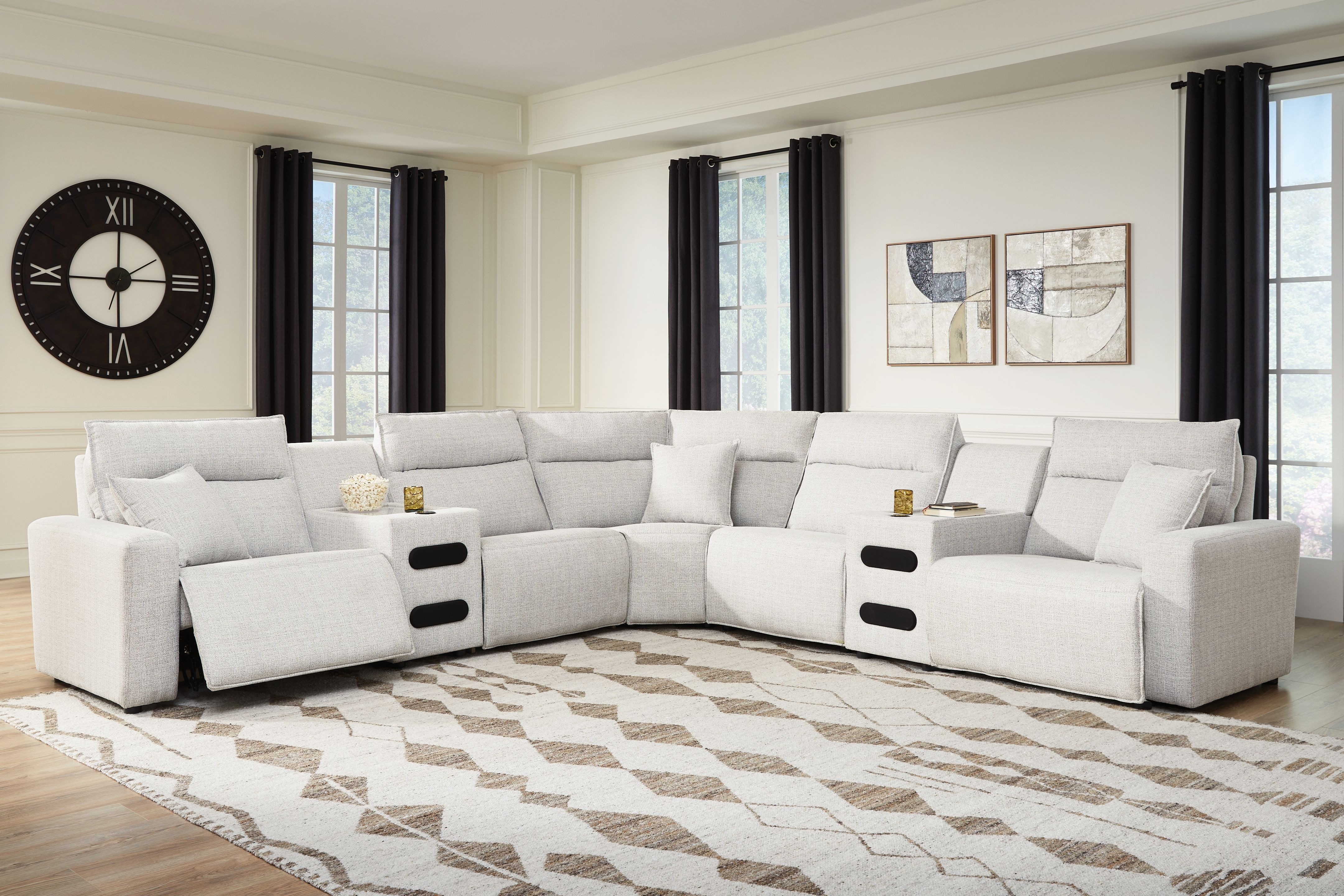 Ashley Furniture Modmax II - 7-Piece Power Reclining Sectional With Audio Consoles - Stone - Image 5