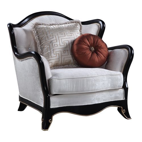 Nurmive - Chair With 2 Pillows - Beige Fabric, white